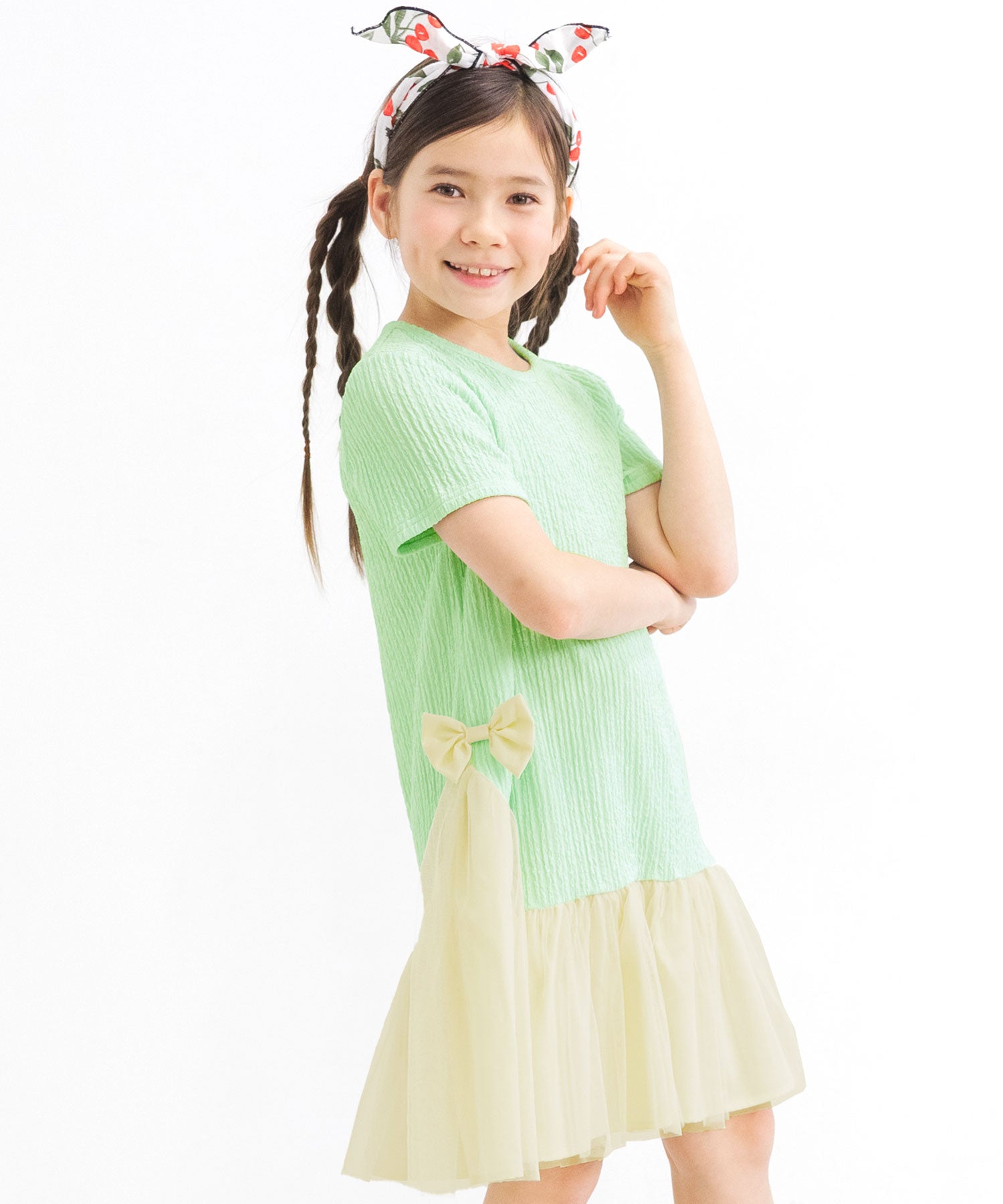 コドモフク ビー 子供服Bee 異素材切り替えワンピース ピンク