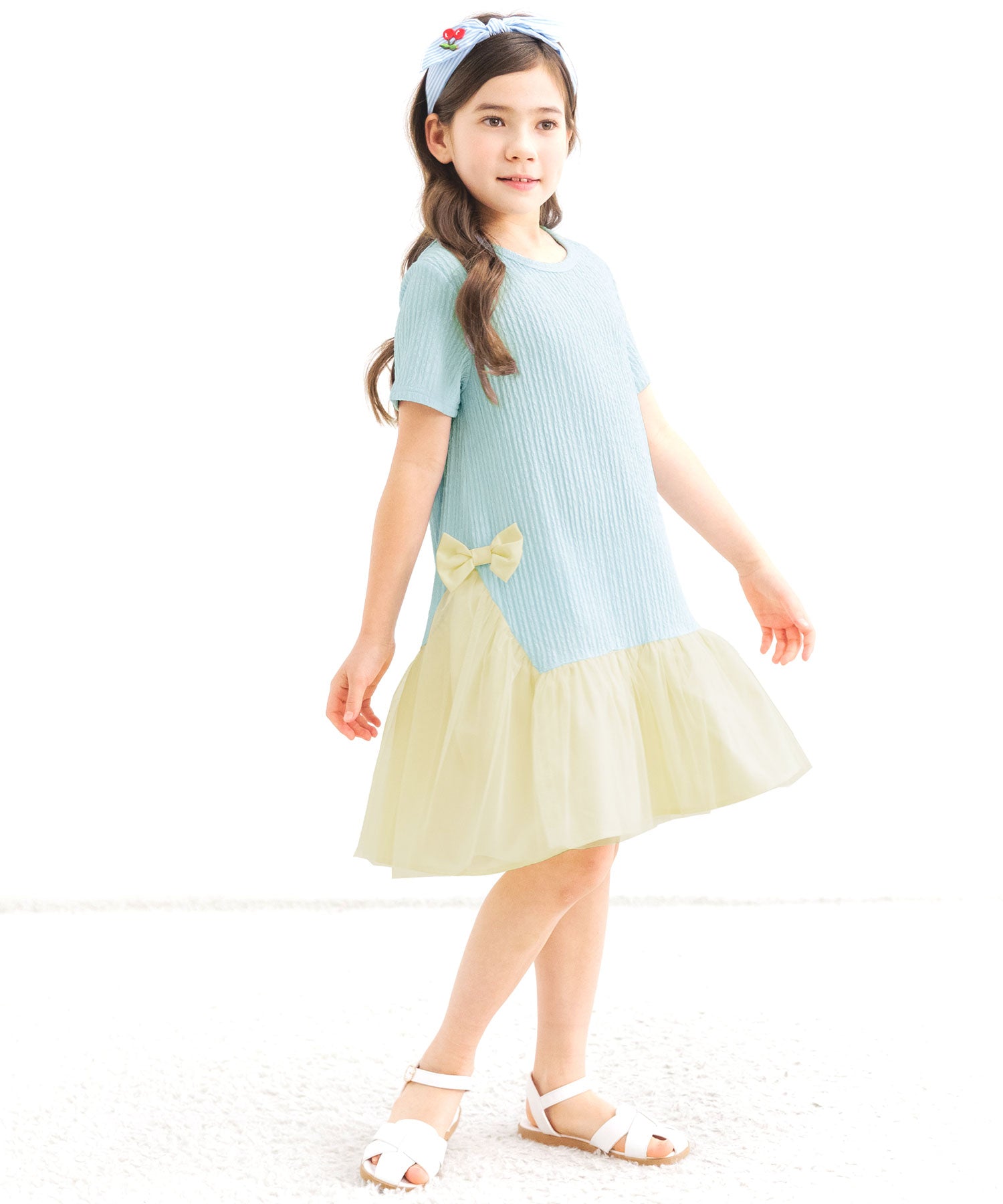 コドモフク ビー 子供服Bee 異素材切り替えワンピース ピンク