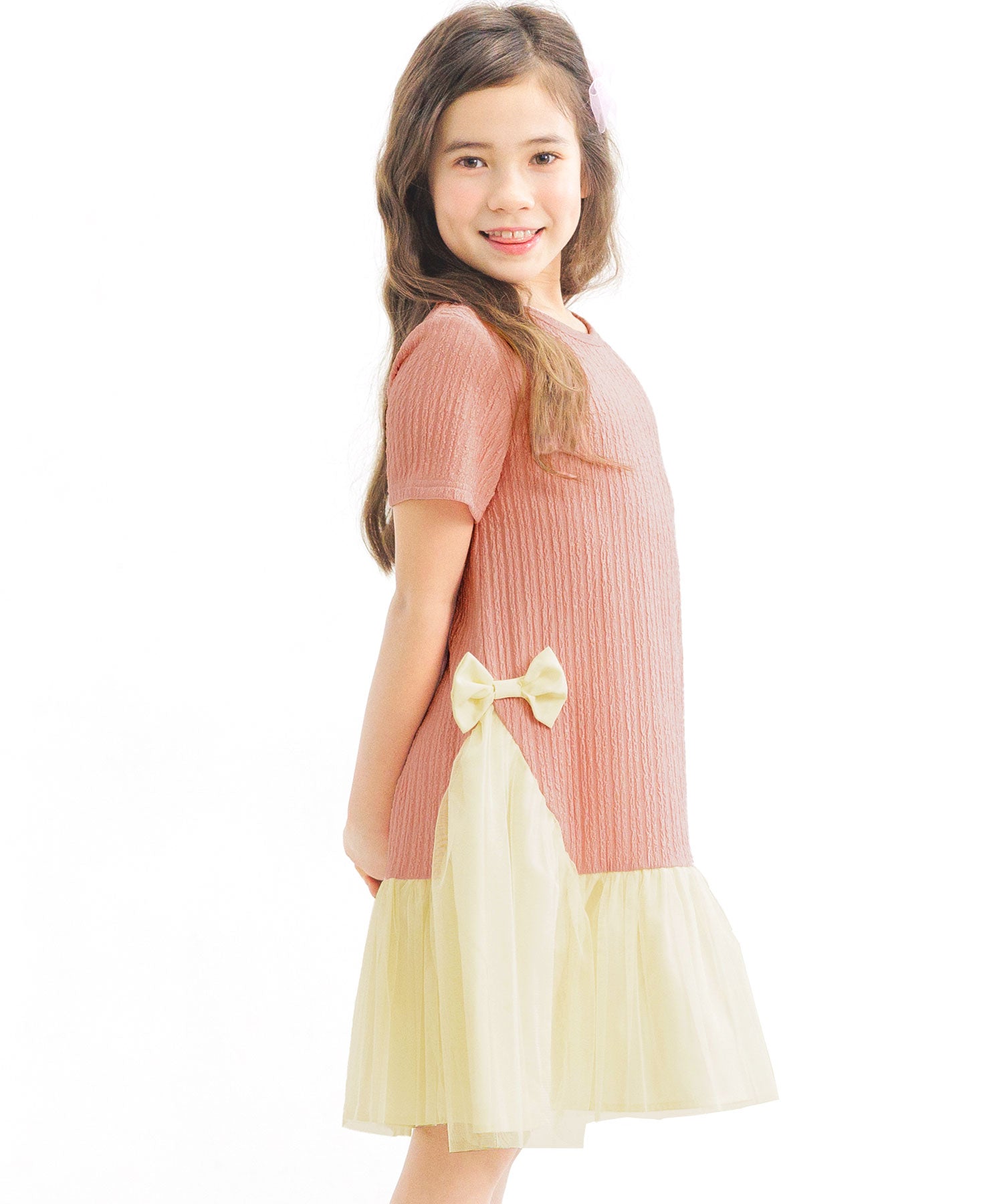コドモフク ビー 子供服Bee 異素材切り替えワンピース ピンク