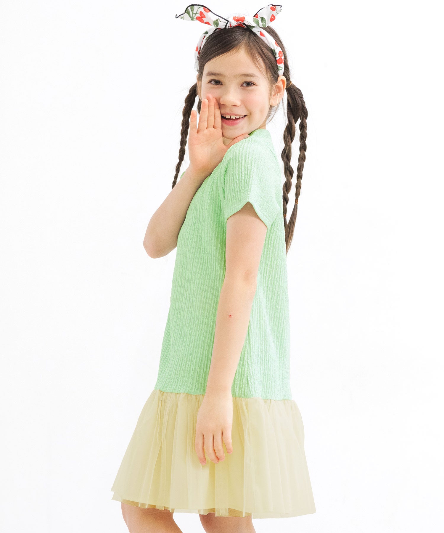 コドモフク ビー 子供服Bee 異素材切り替えワンピース ミント