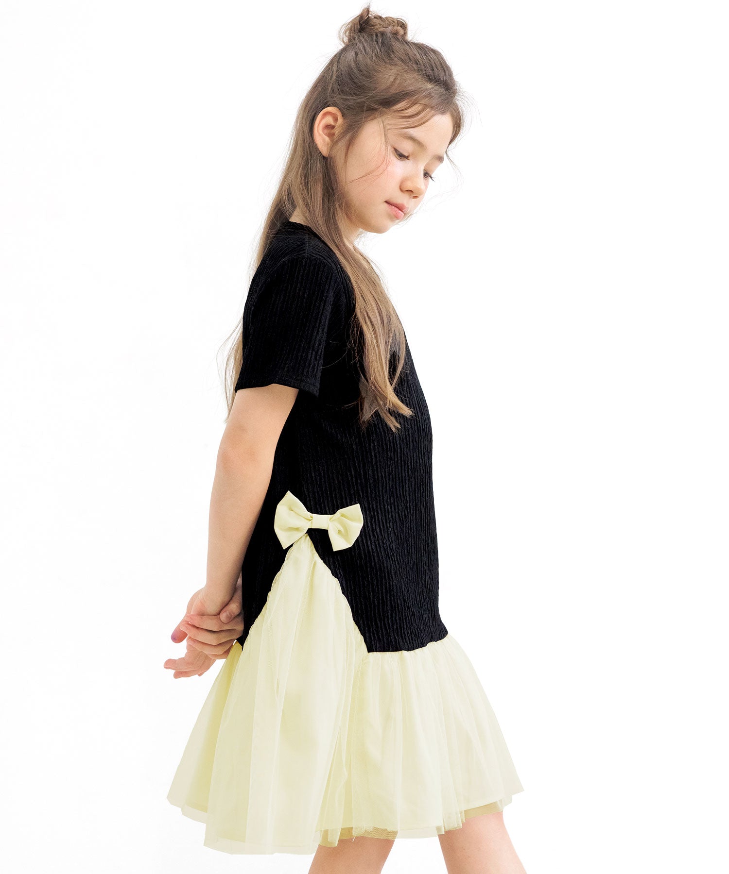 コドモフク ビー 子供服Bee 異素材切り替えワンピース ブラック