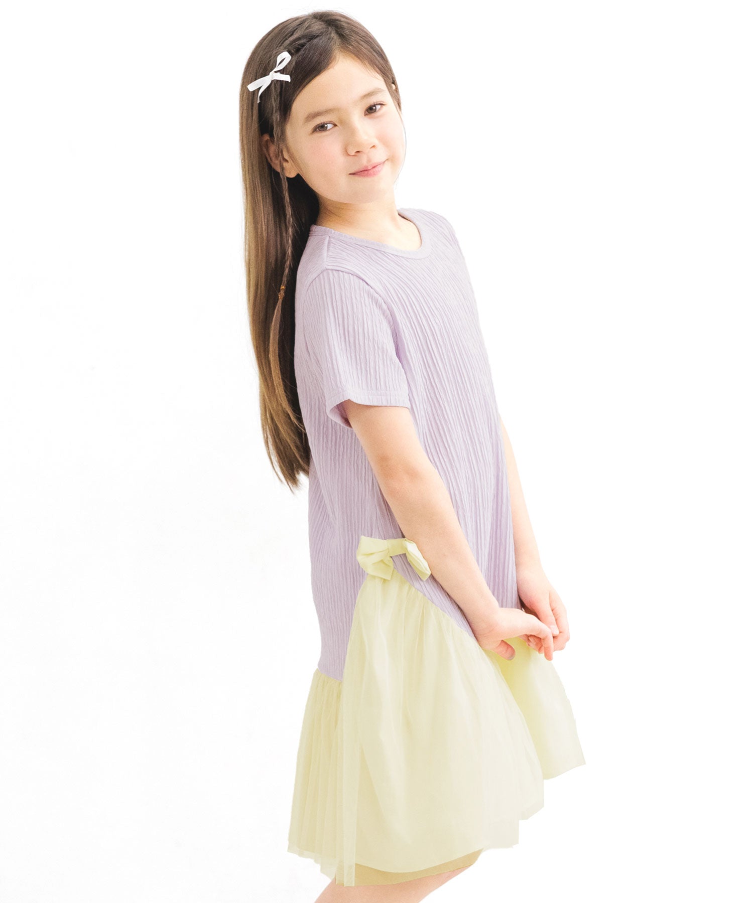 コドモフク ビー 子供服Bee 異素材切り替えワンピース ラベンダー