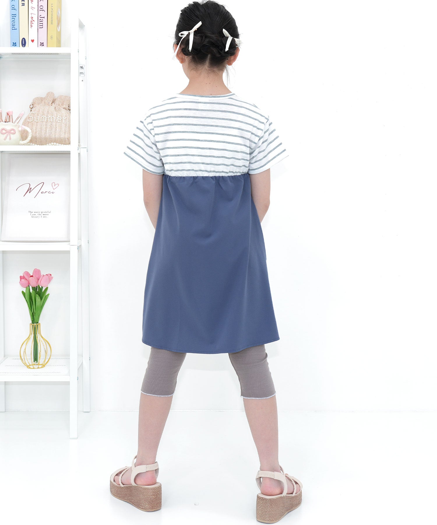 コドモフク ビー 子供服Bee 7分丈リボンメロウレギンス グレーラベンダー
