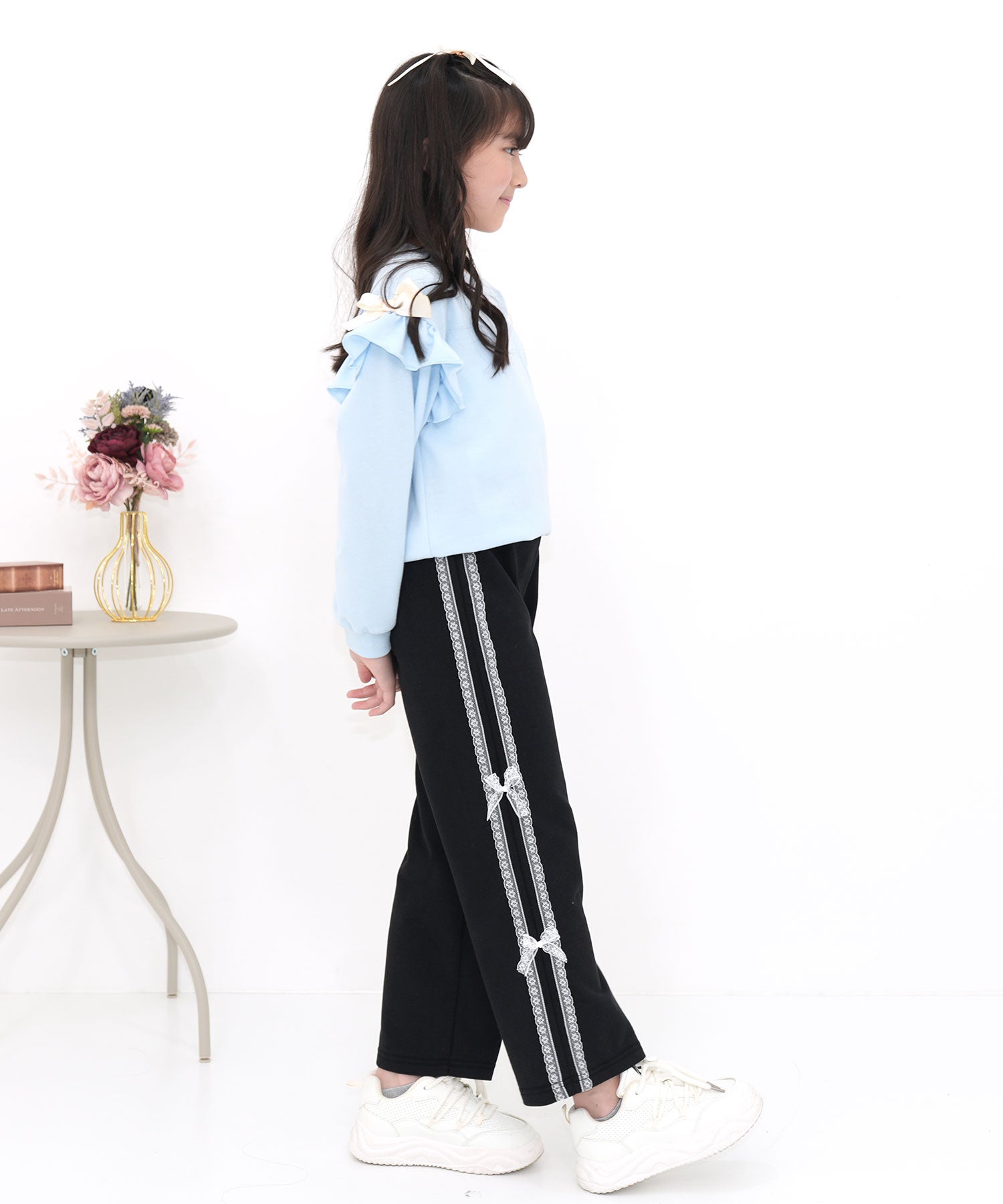コドモフク ビー 子供服Bee レースラインリボンパンツ （ブラック×レースライン） ブラック×レースライン