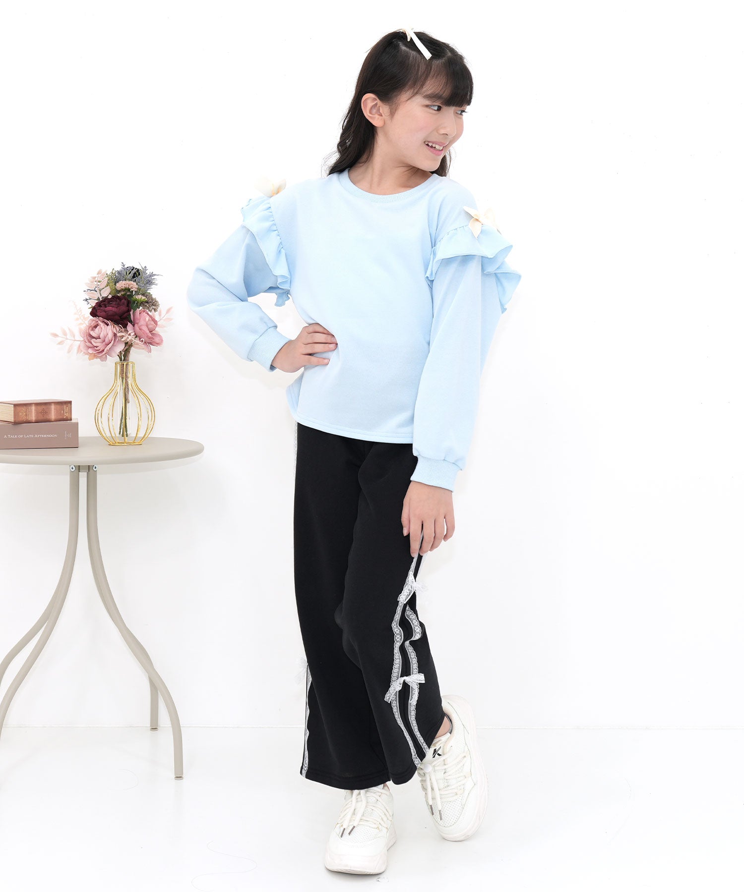 コドモフク ビー 子供服Bee レースラインリボンパンツ （ブラック×レースライン） ブラック×レースライン