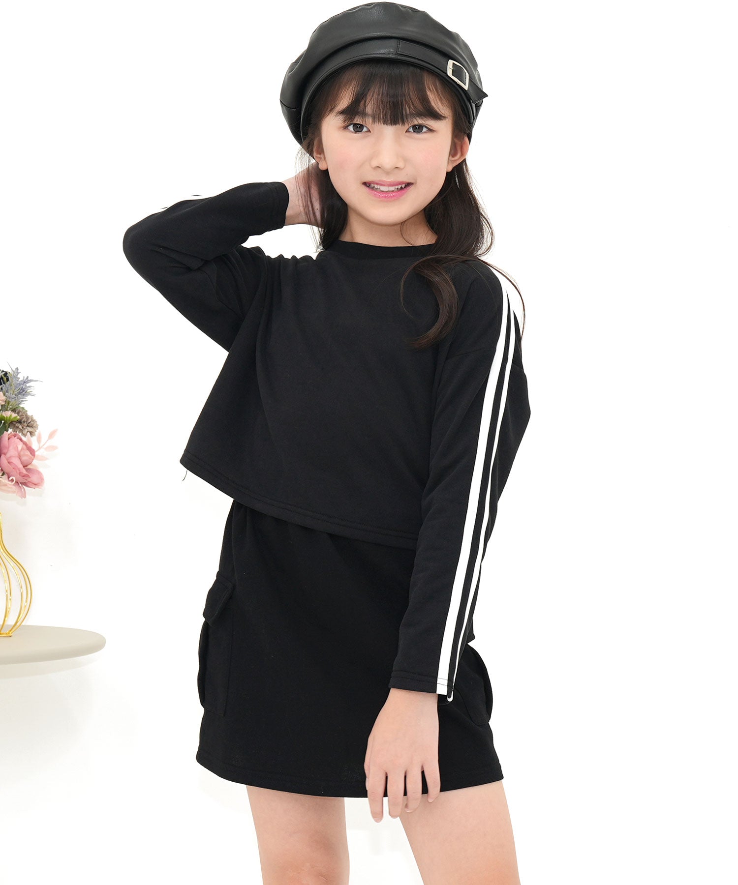 コドモフク ビー 子供服Bee セットアップ （ブラック地×ホワイトライン） ブラック地×ホワイトライン