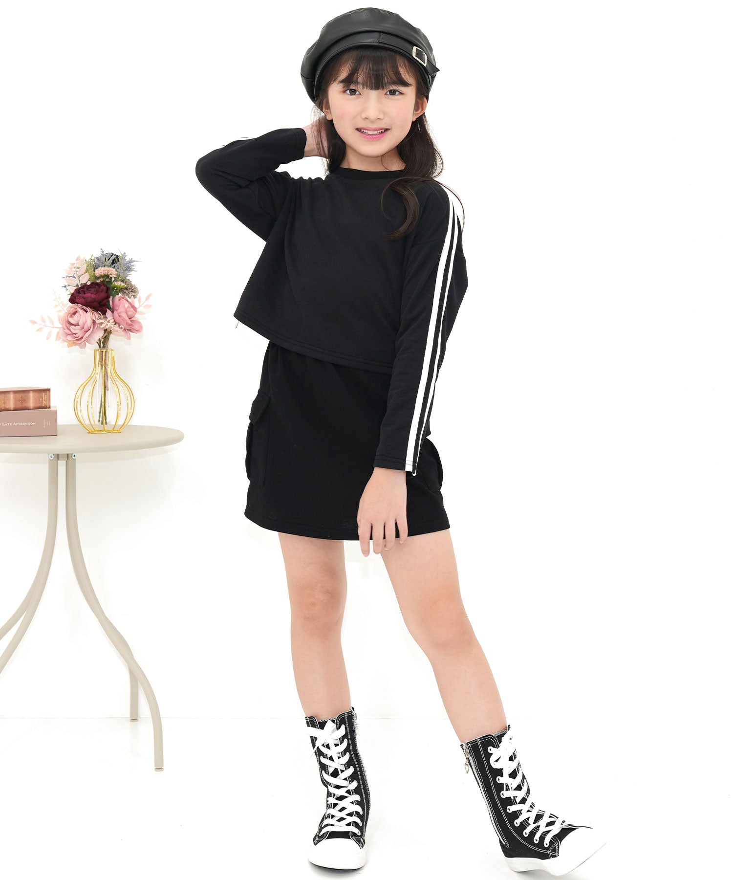 コドモフク ビー 子供服Bee セットアップ （ブラック地×ホワイトライン） ブラック地×ホワイトライン