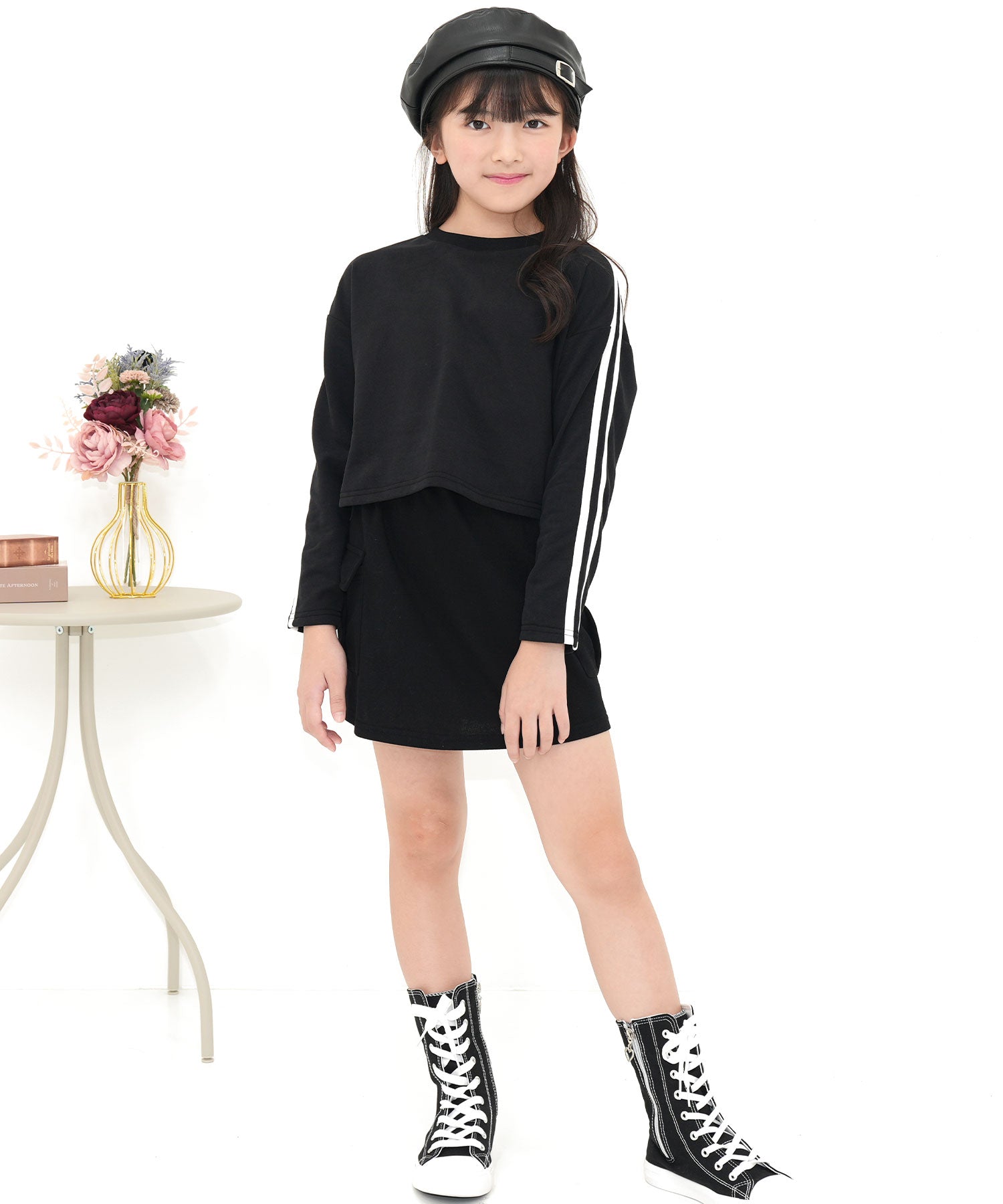 コドモフク ビー 子供服Bee セットアップ （ブラック地×ホワイトライン） ブラック地×ホワイトライン