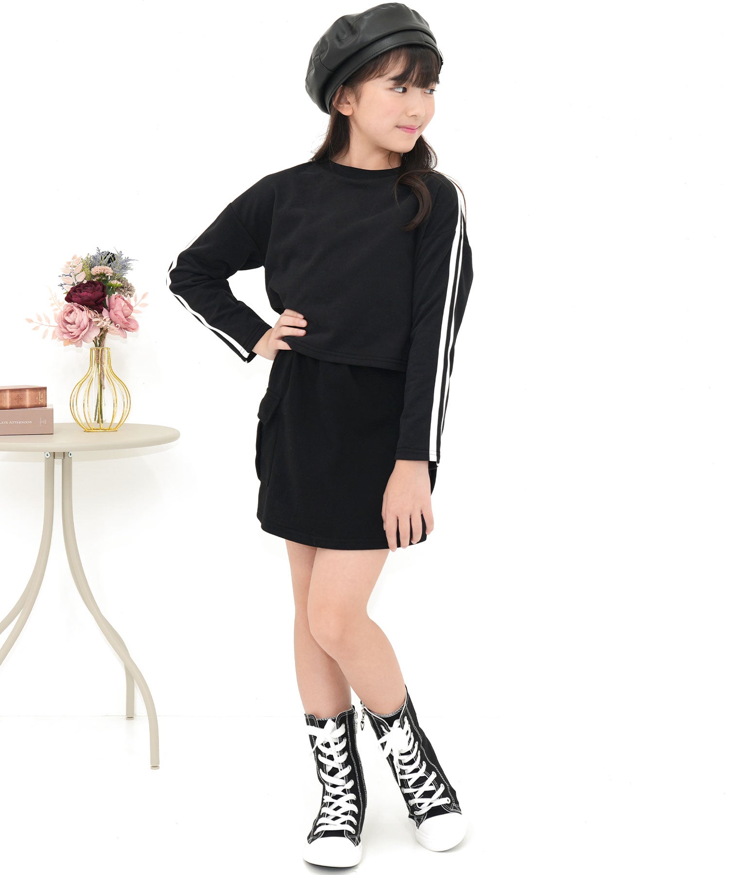 コドモフク ビー 子供服Bee セットアップ （ブラック地×ホワイトライン） ブラック地×ホワイトライン