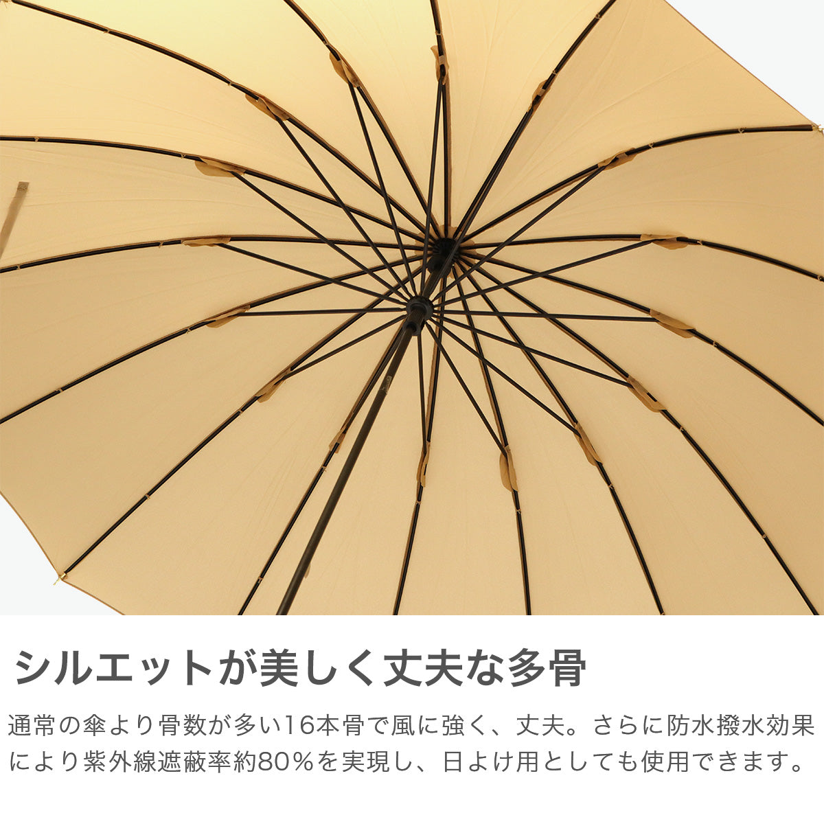ビコーズ because 傘 レディース かさ 雨傘 日傘 長傘 軽い 軽量 晴雨兼用 大きめ 手動 手開き式 手開き 53 53センチ 53cm 16本骨 16本 UVカット 16フレーム プレーンカラー B-134416 （ネイビー） ネイビー