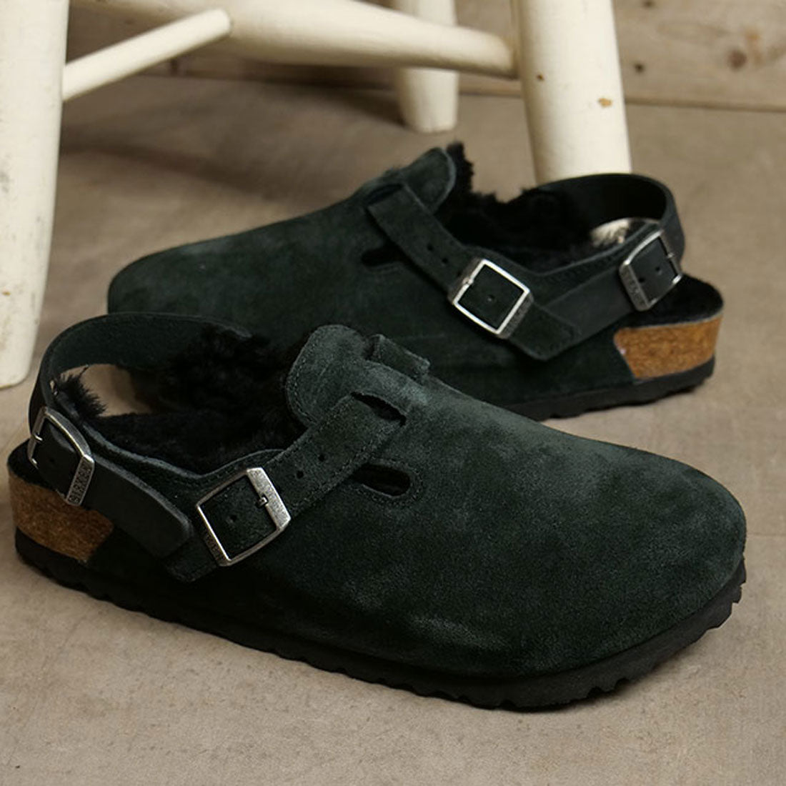 勃肯 BIRKENSTOCK TOKIO SHEARLING BLACK | 麂皮-皮革/毛 [1028328]