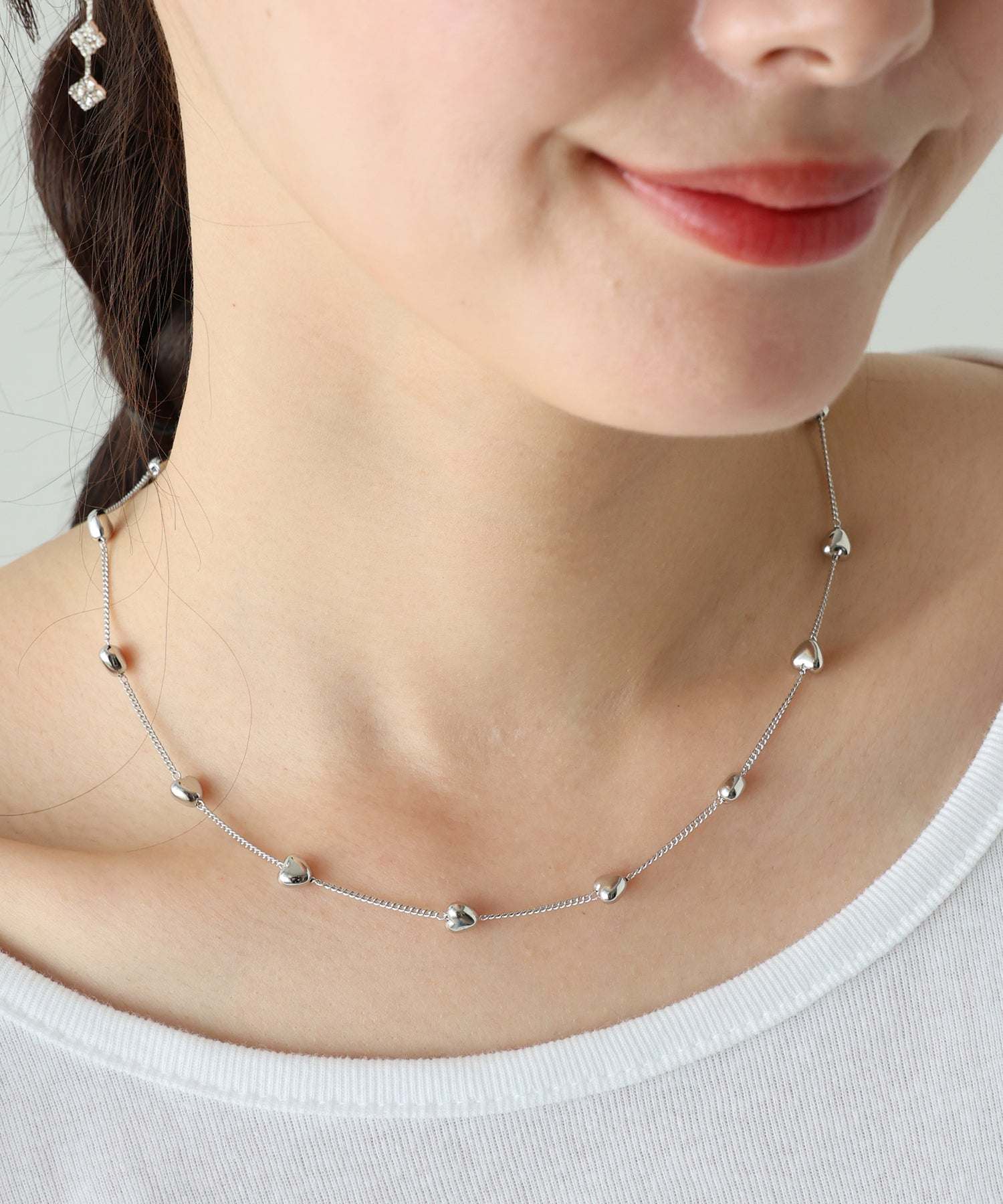 ブルーイースト BLUEEAST ハートパールステーションネックレス,シルバー系