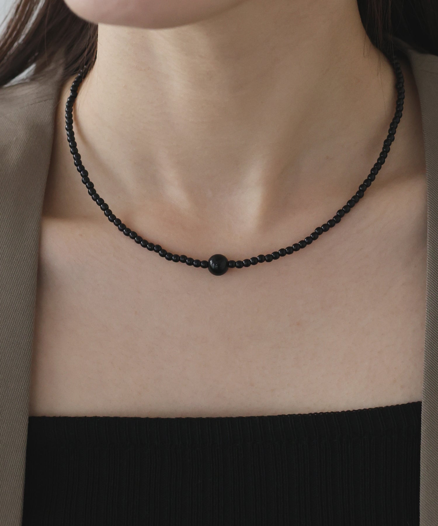 ブルーイースト BLUEEAST オニキス/淡水パール ビーズネックレス （ブラック） ブラック