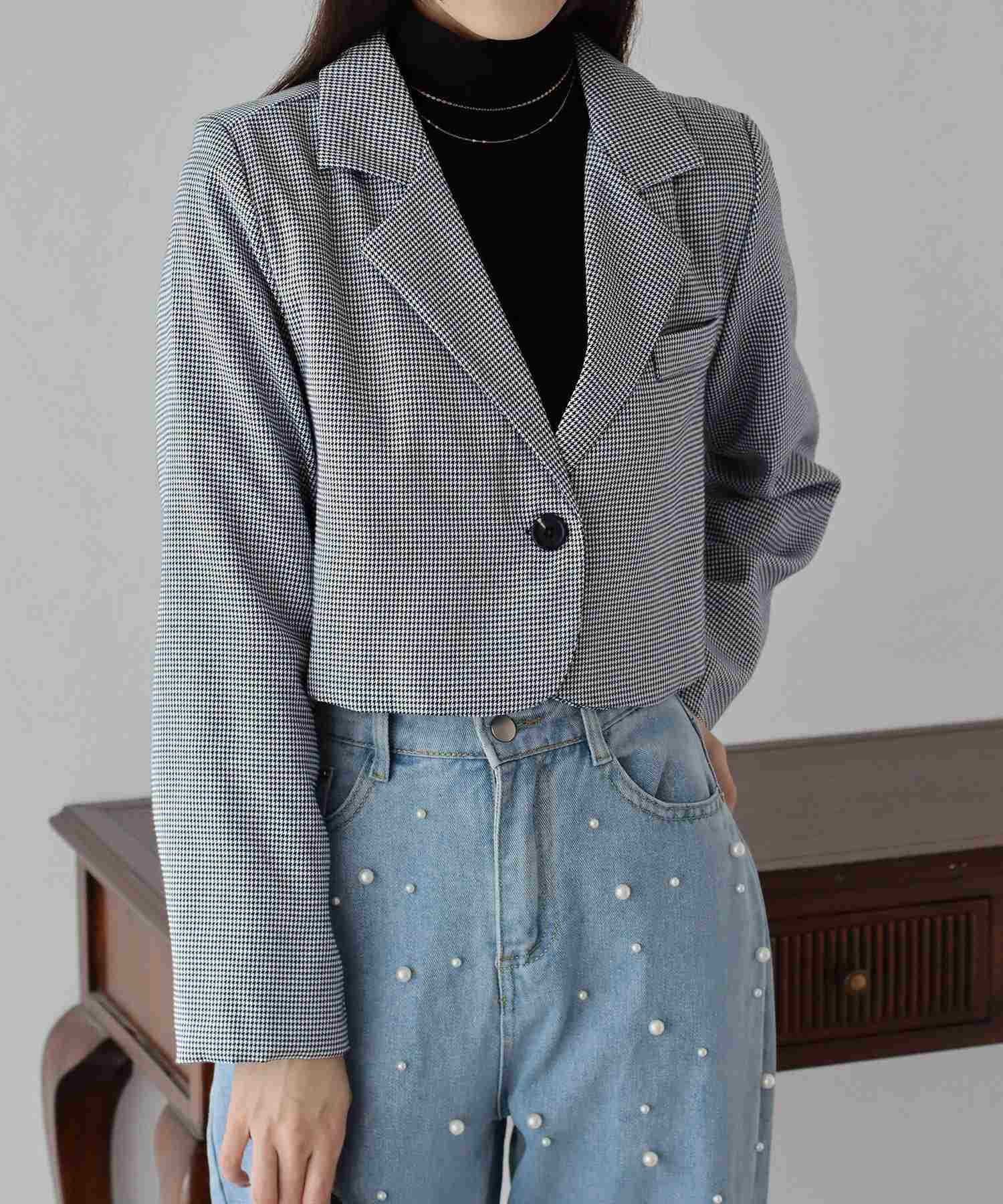 ブルーイースト BLUEEAST ショートジャケット,ブラックチェック(0b)