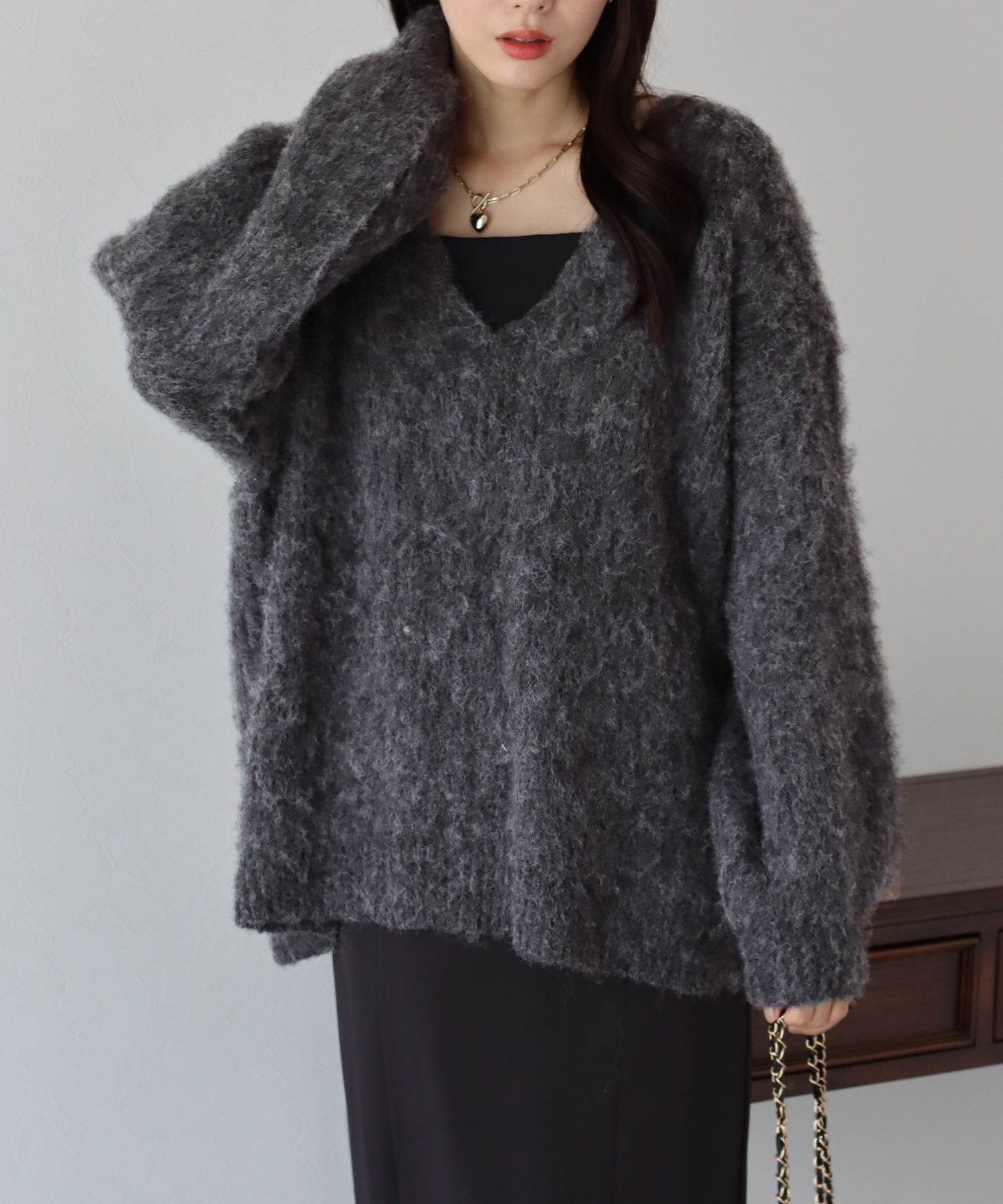 ブルーイースト BLUEEAST ウールシャギーVネックニット （オフホワイト(0a)） オフホワイト(0a)