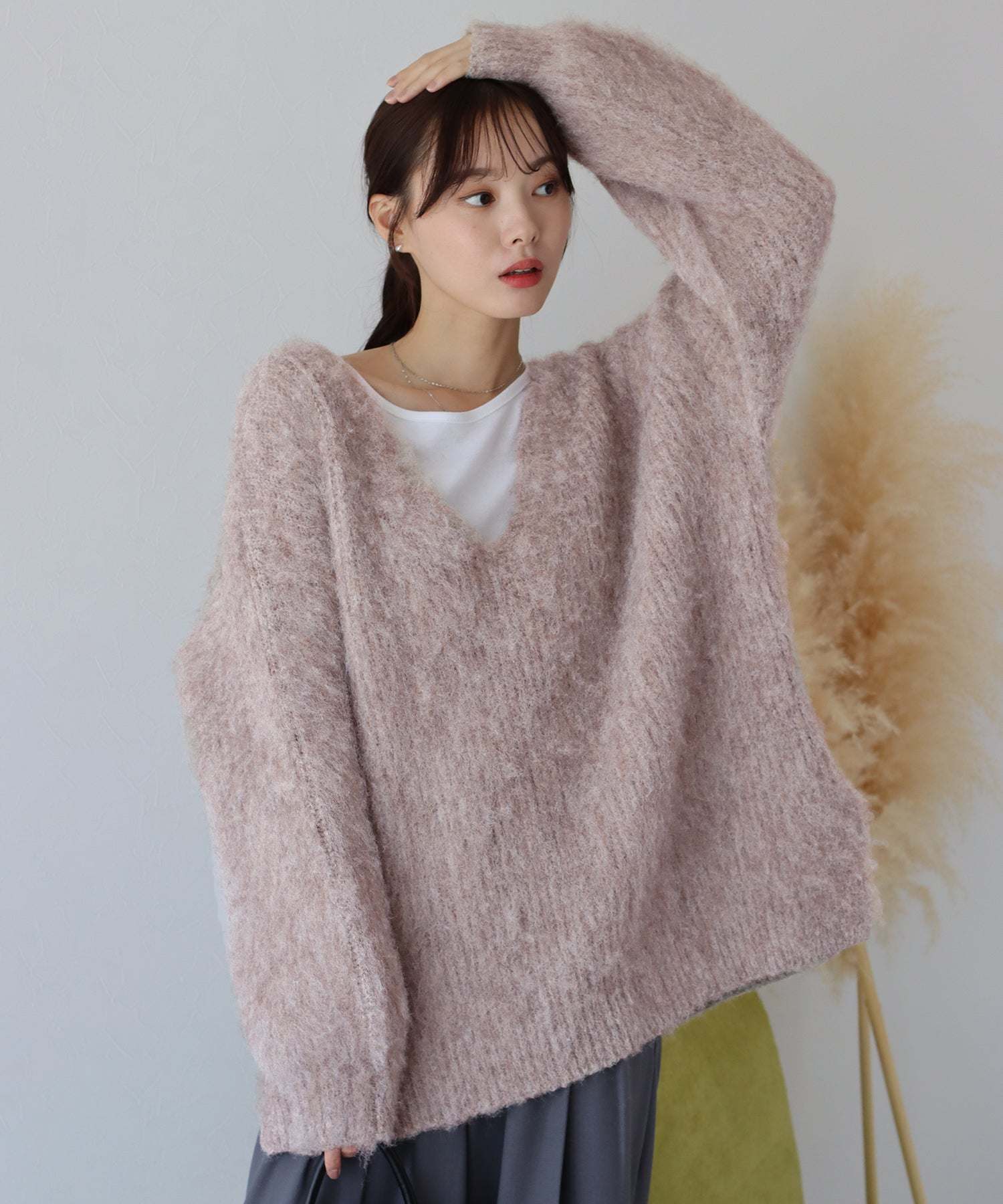 ブルーイースト BLUEEAST ウールシャギーVネックニット （オフホワイト(0a)） オフホワイト(0a)