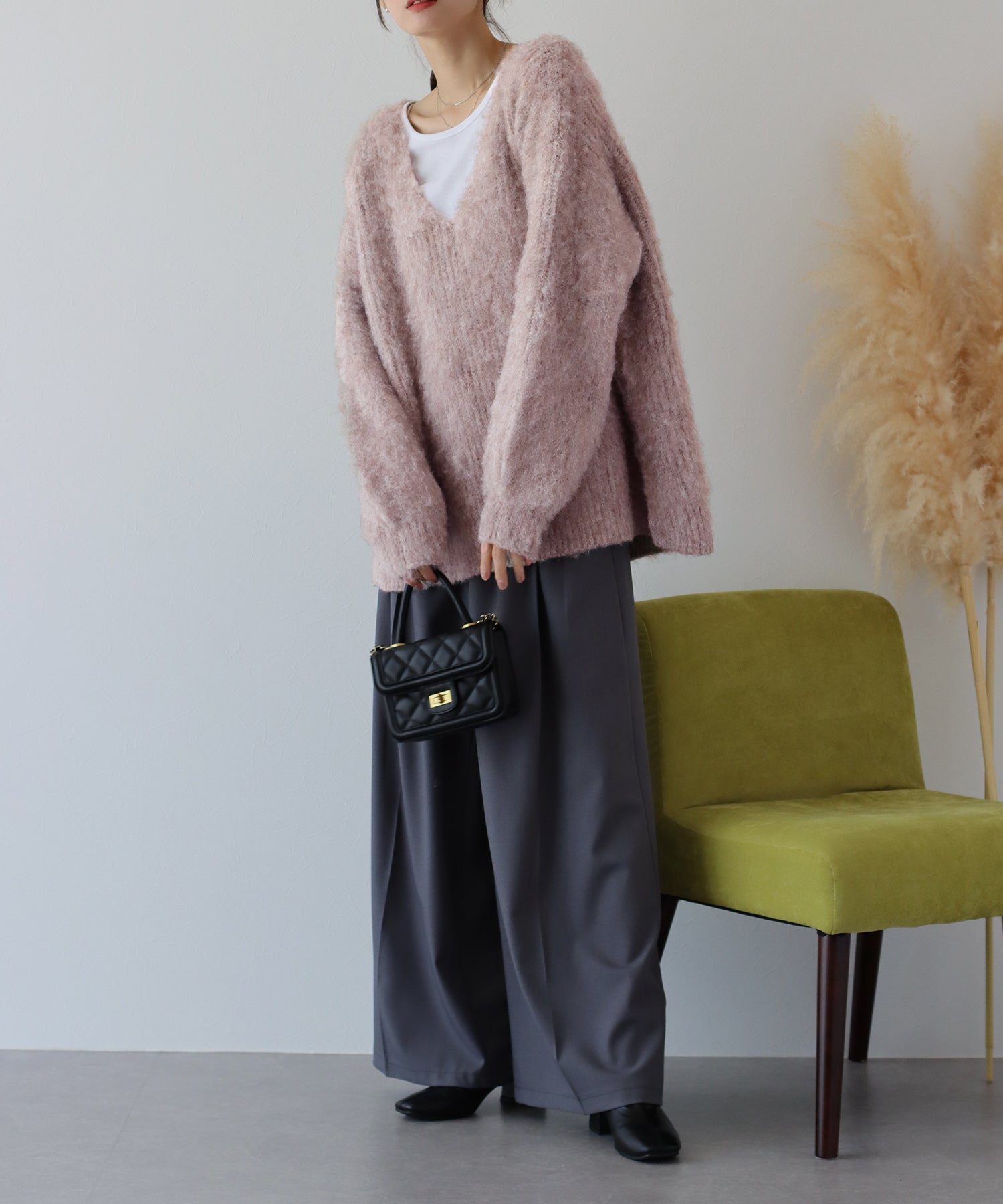 ブルーイースト BLUEEAST ウールシャギーVネックニット （オフホワイト(0a)） オフホワイト(0a)