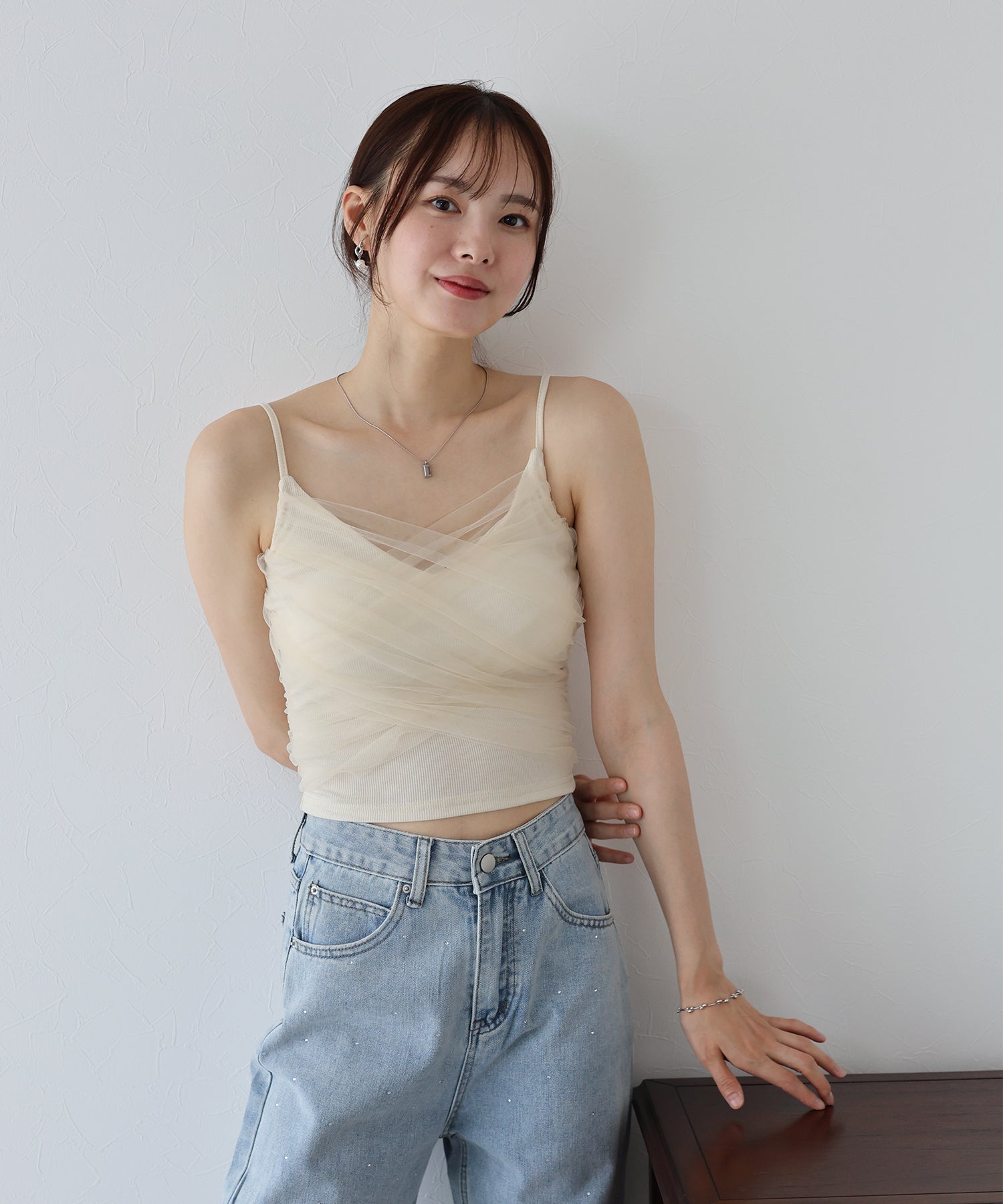 ブルーイースト BLUEEAST カップ付きチュールレイヤードキャミソール （ベージュ） ベージュ