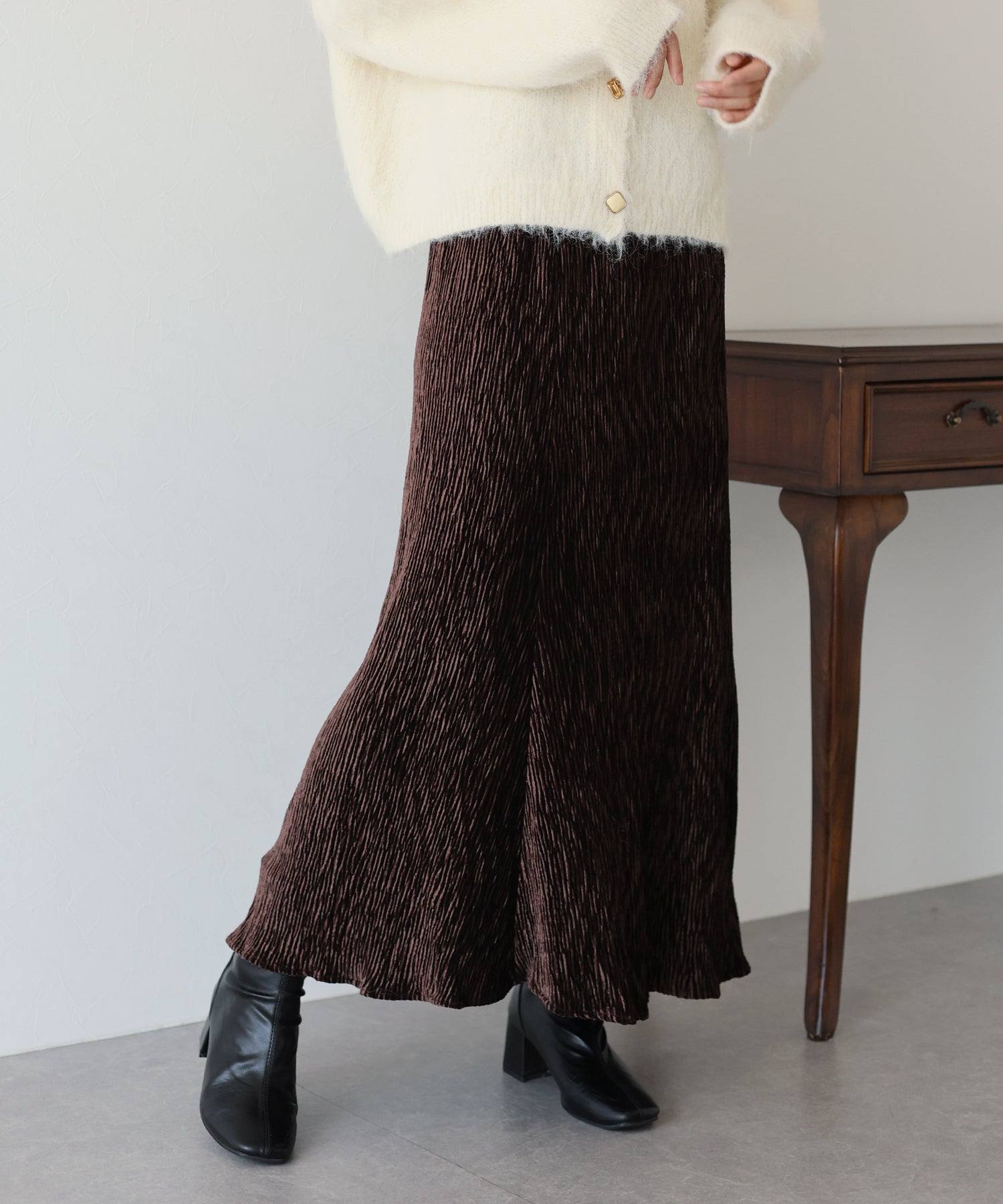 ブルーイースト BLUEEAST プリーツベロアマーメイドスカート （ブラウン） ブラウン