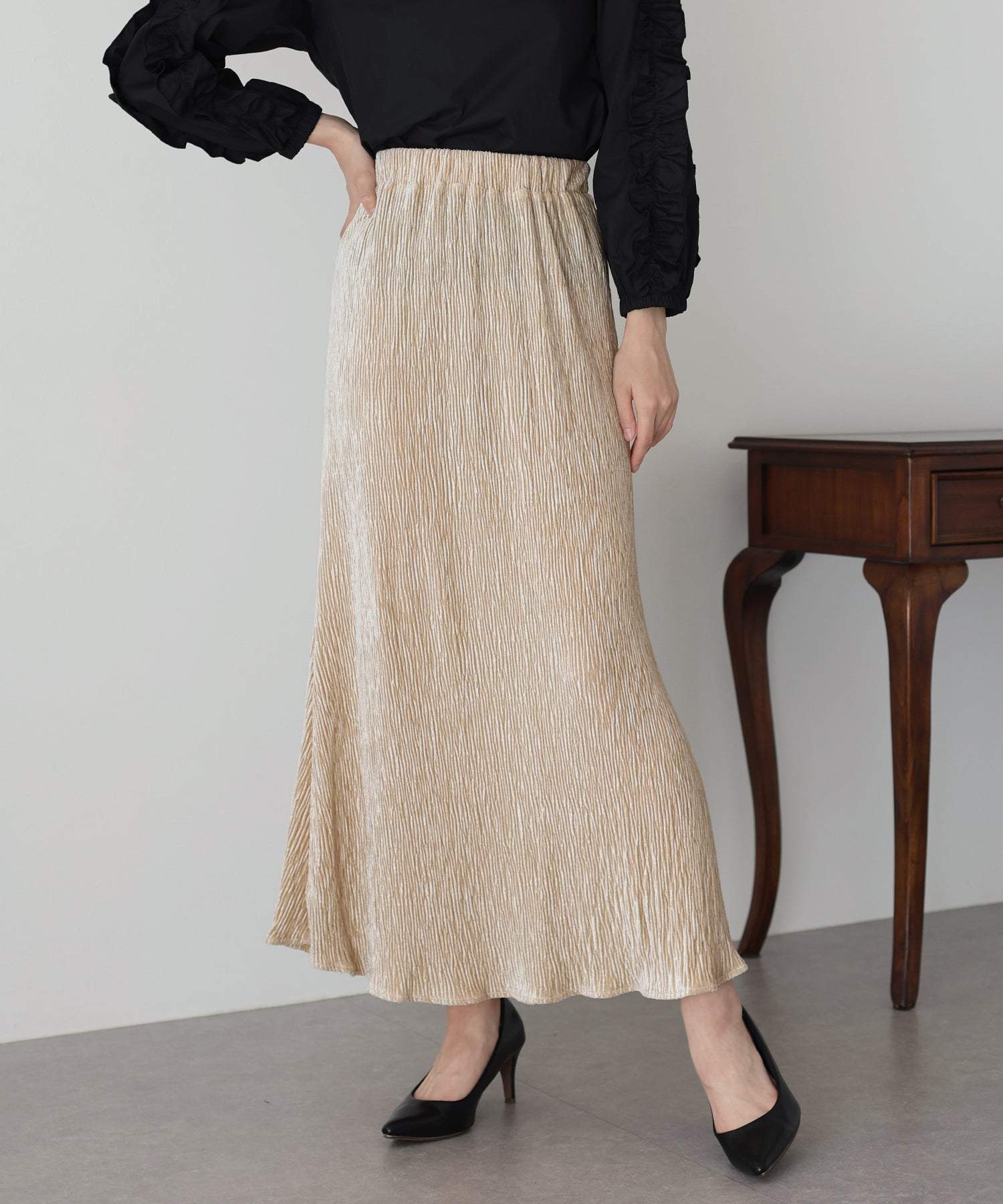 ブルーイースト BLUEEAST プリーツベロアマーメイドスカート （ブラウン） ブラウン