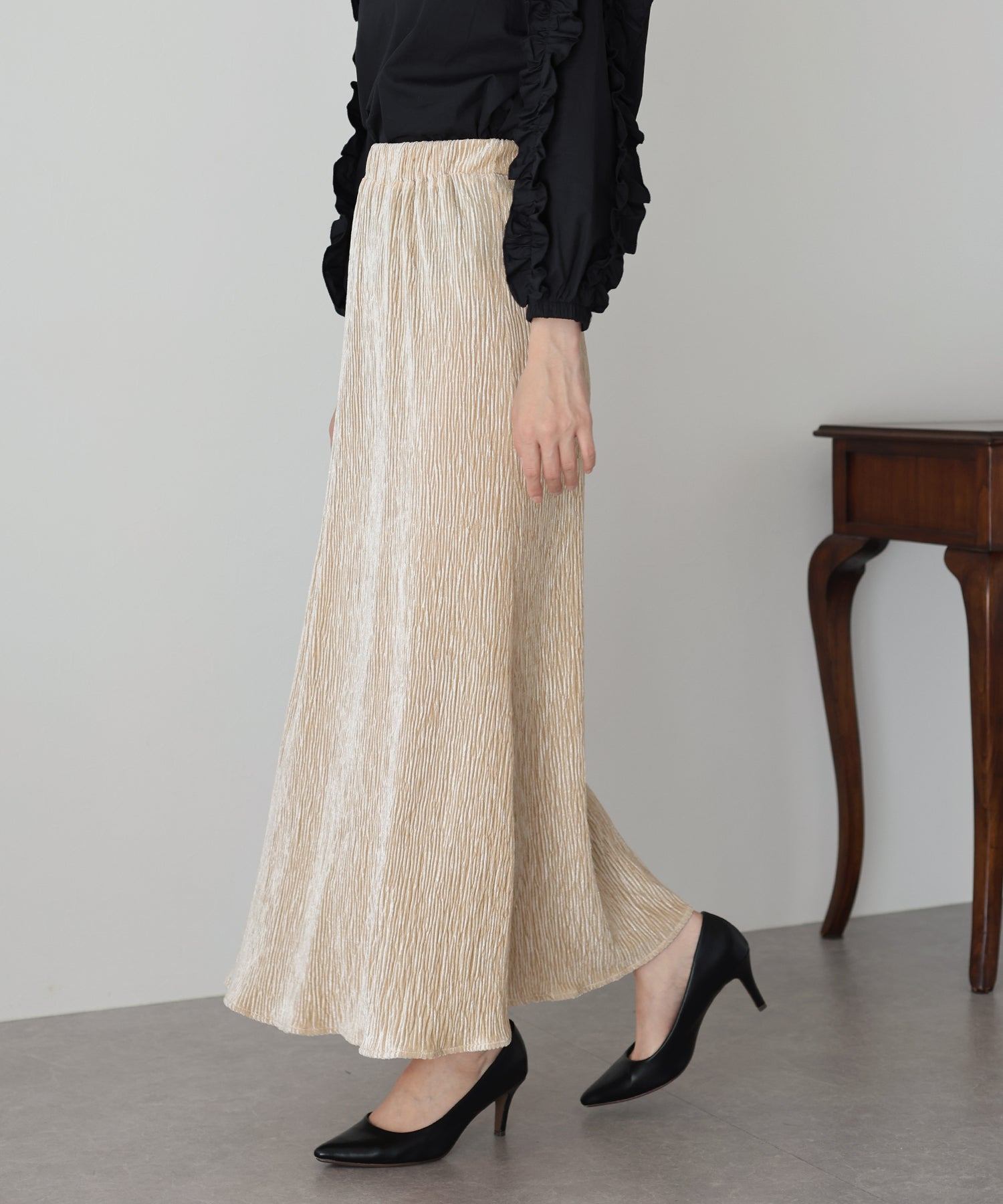 ブルーイースト BLUEEAST プリーツベロアマーメイドスカート （ブラウン） ブラウン