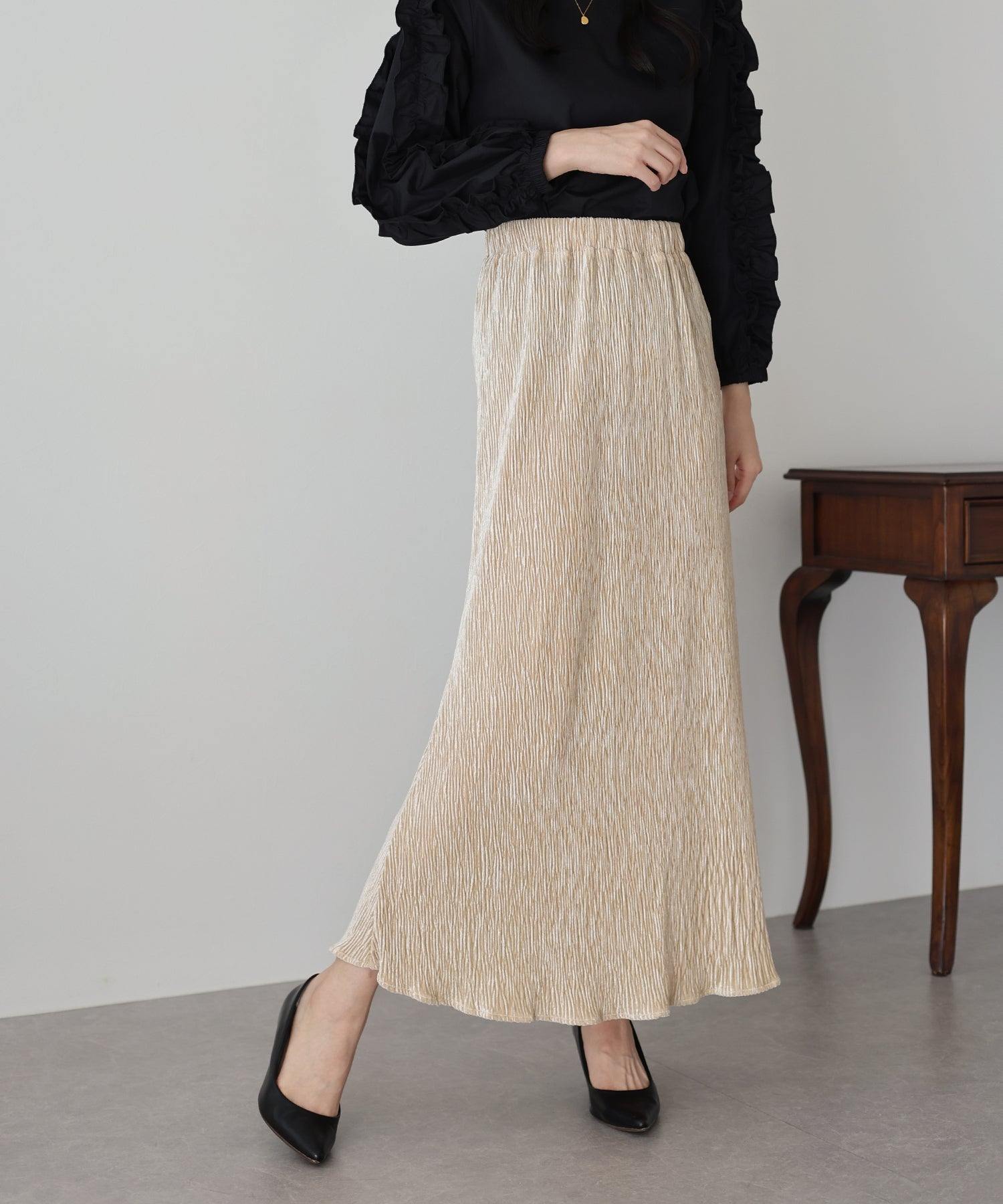 ブルーイースト BLUEEAST プリーツベロアマーメイドスカート,アイボリー