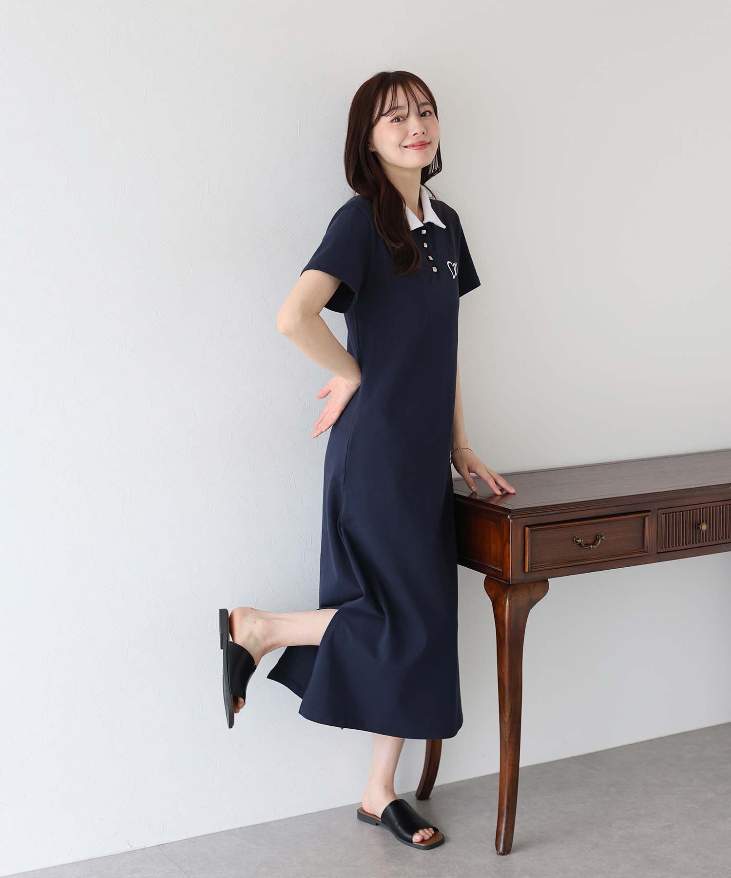 ブルーイースト BLUEEAST ハート刺繍ポロワンピース （ネイビー） ネイビー