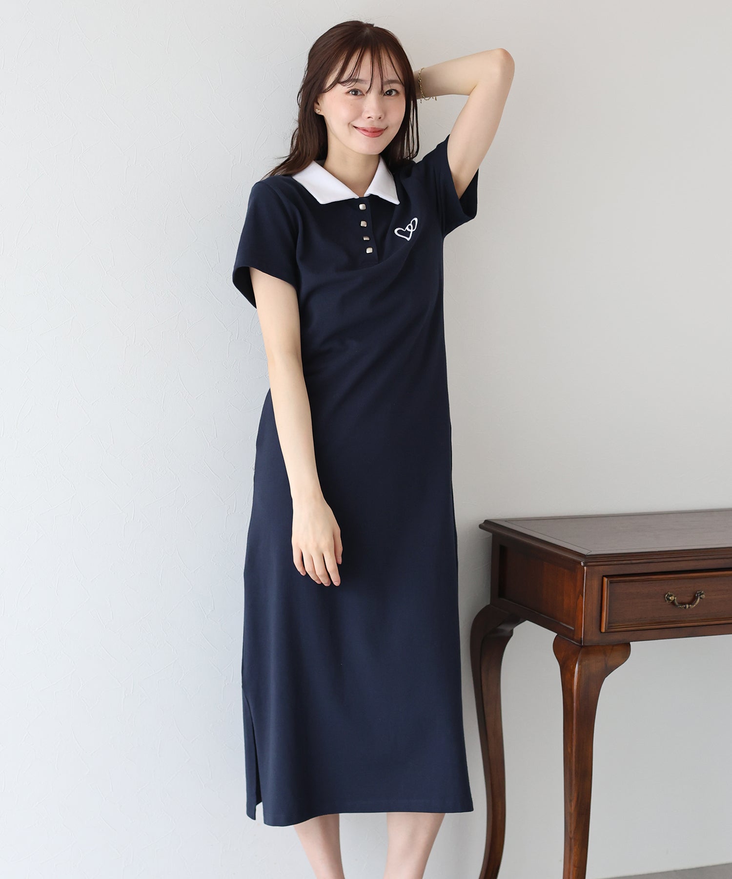 ブルーイースト BLUEEAST ハート刺繍ポロワンピース （ネイビー） ネイビー