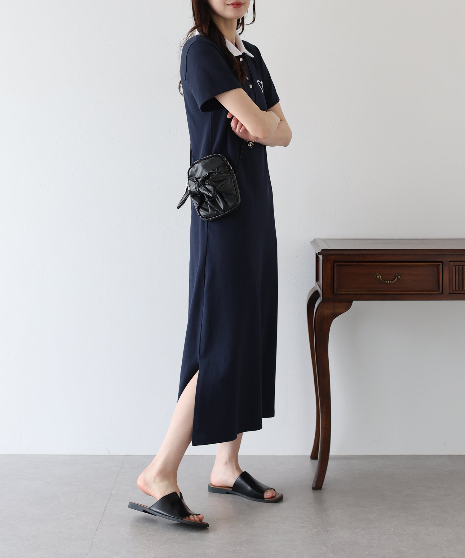 ブルーイースト BLUEEAST ハート刺繍ポロワンピース （ネイビー） ネイビー
