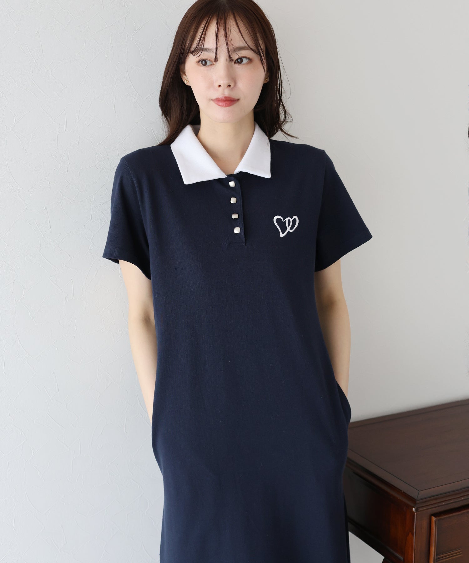 ブルーイースト BLUEEAST ハート刺繍ポロワンピース （ネイビー） ネイビー
