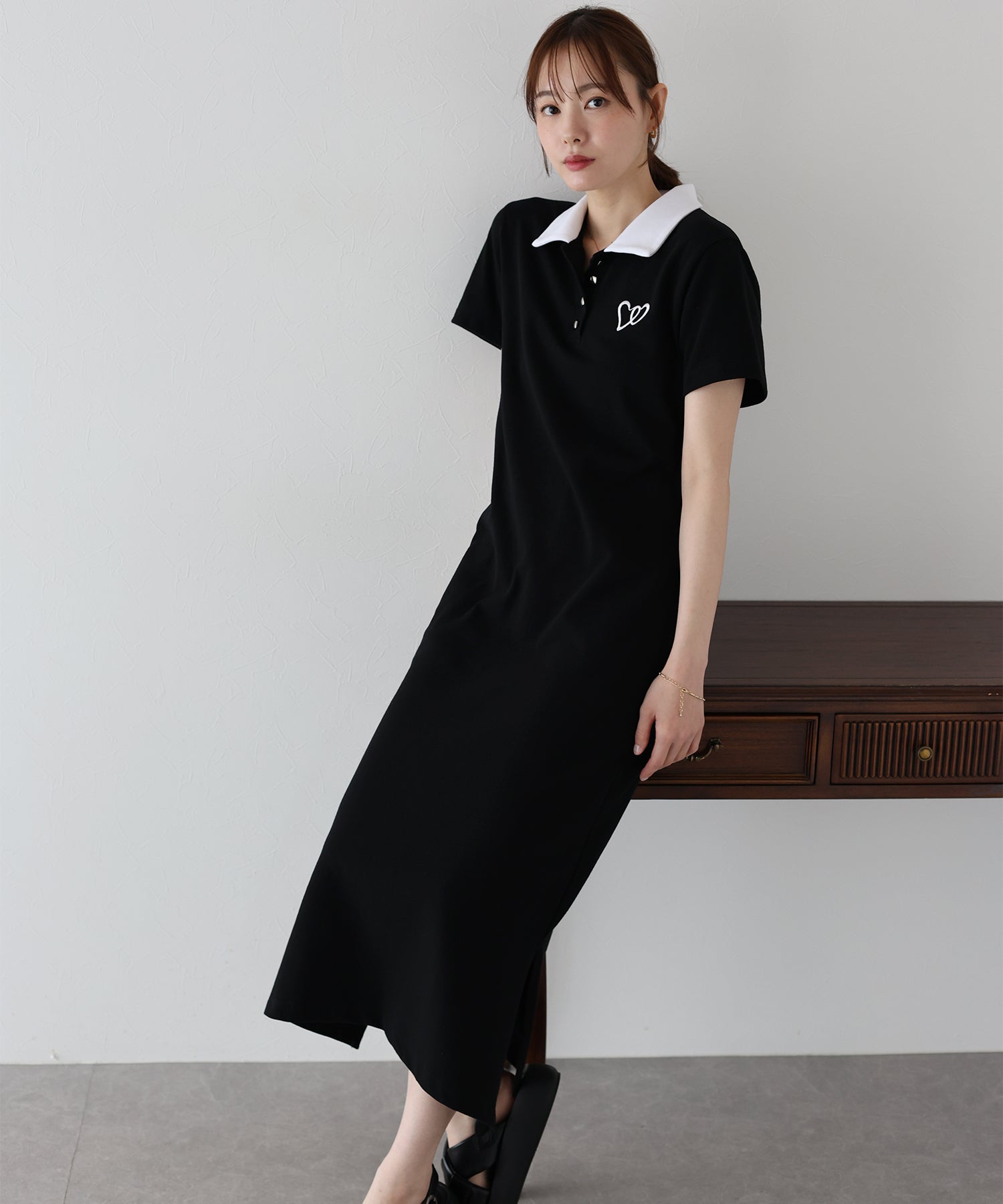 ブルーイースト BLUEEAST ハート刺繍ポロワンピース （ネイビー） ネイビー