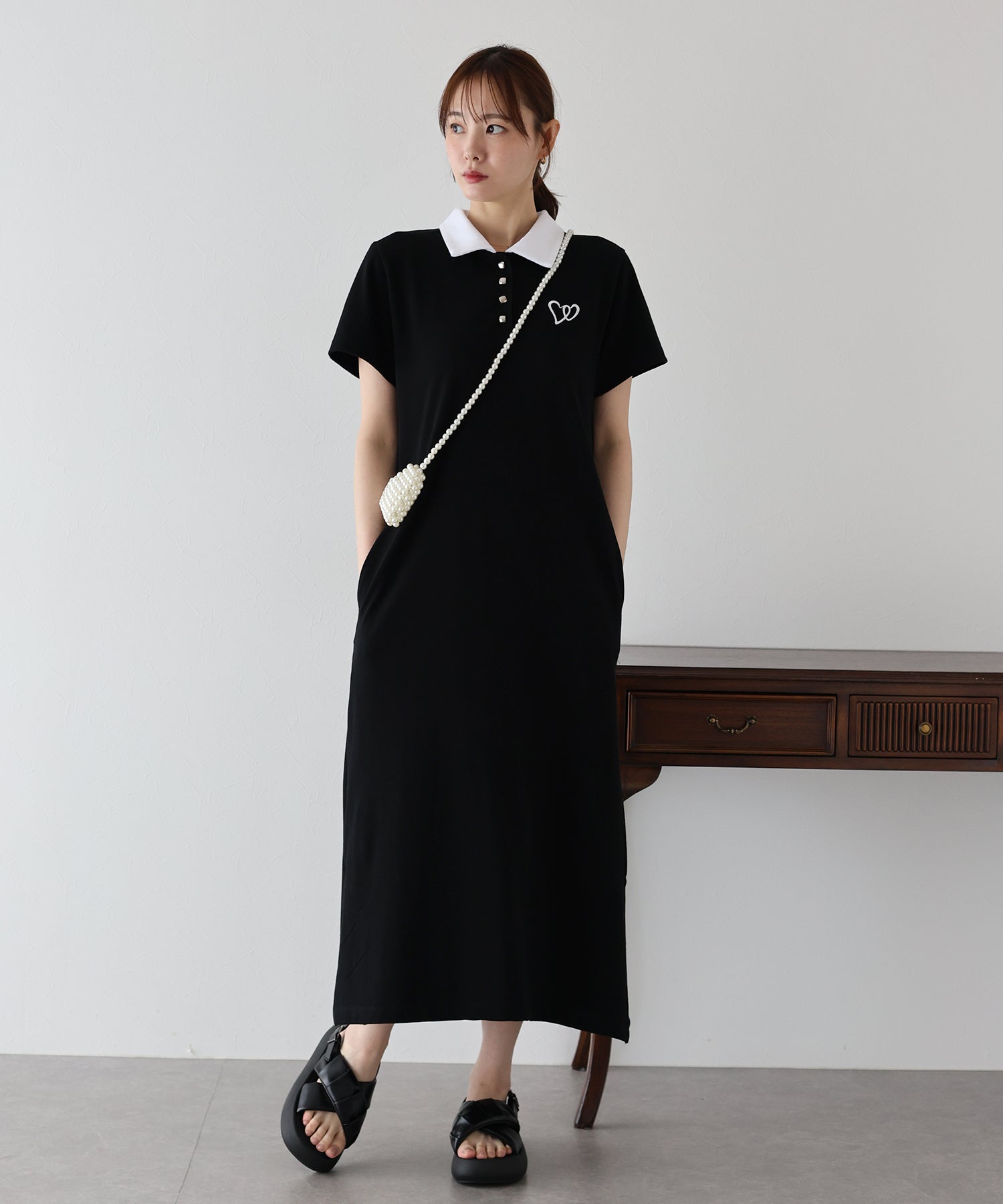 ブルーイースト BLUEEAST ハート刺繍ポロワンピース （ネイビー） ネイビー