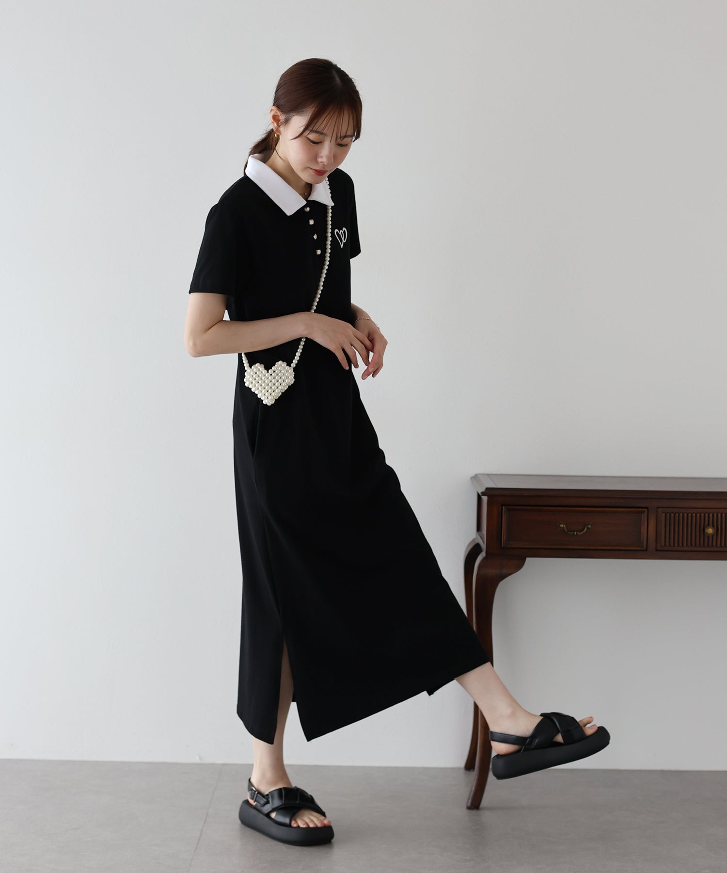 ブルーイースト BLUEEAST ハート刺繍ポロワンピース （ネイビー） ネイビー