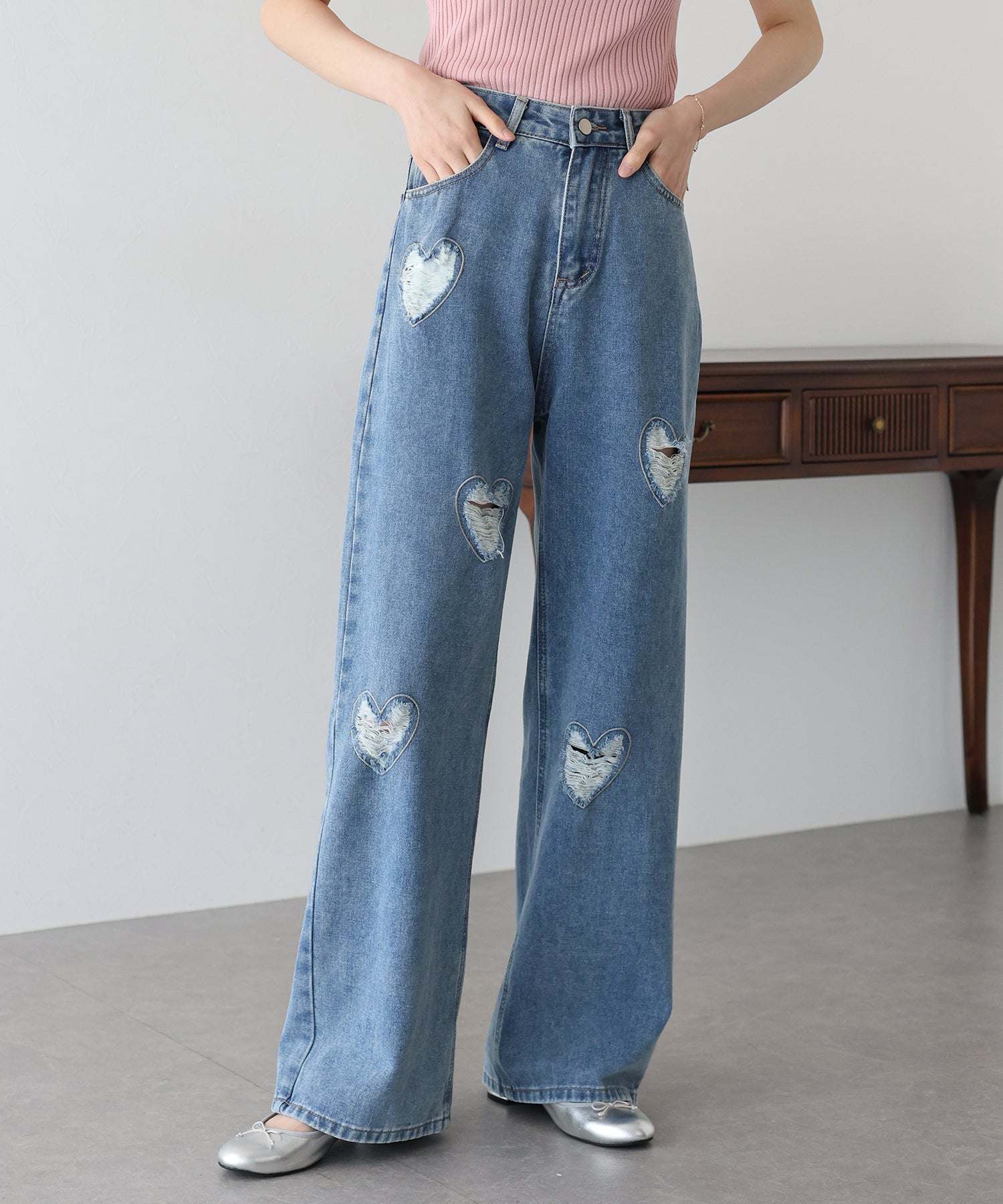 ブルーイースト BLUEEAST ハートダメージデニムパンツ （ブルー） ブルー