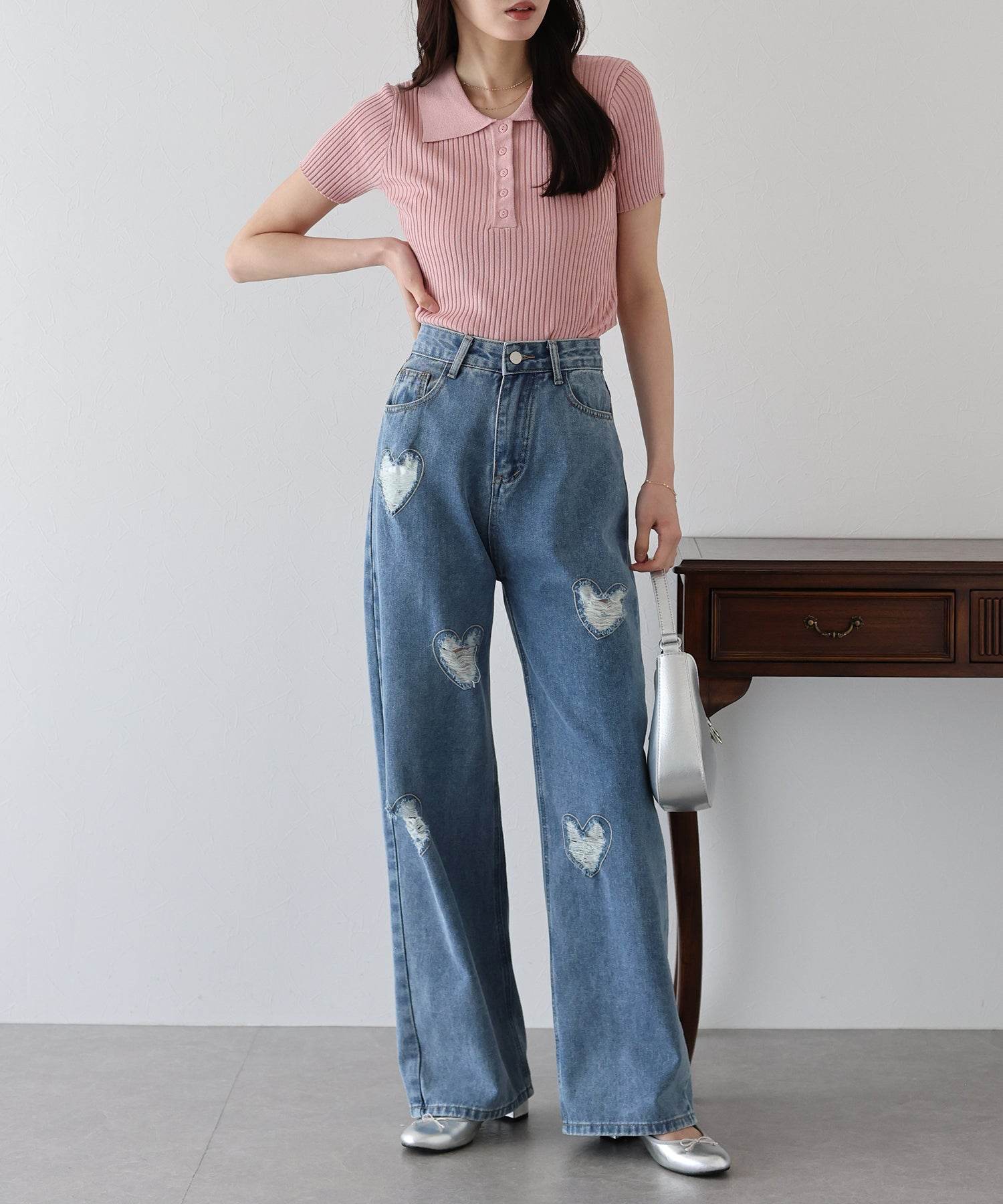 ブルーイースト BLUEEAST ハートダメージデニムパンツ （ブルー） ブルー