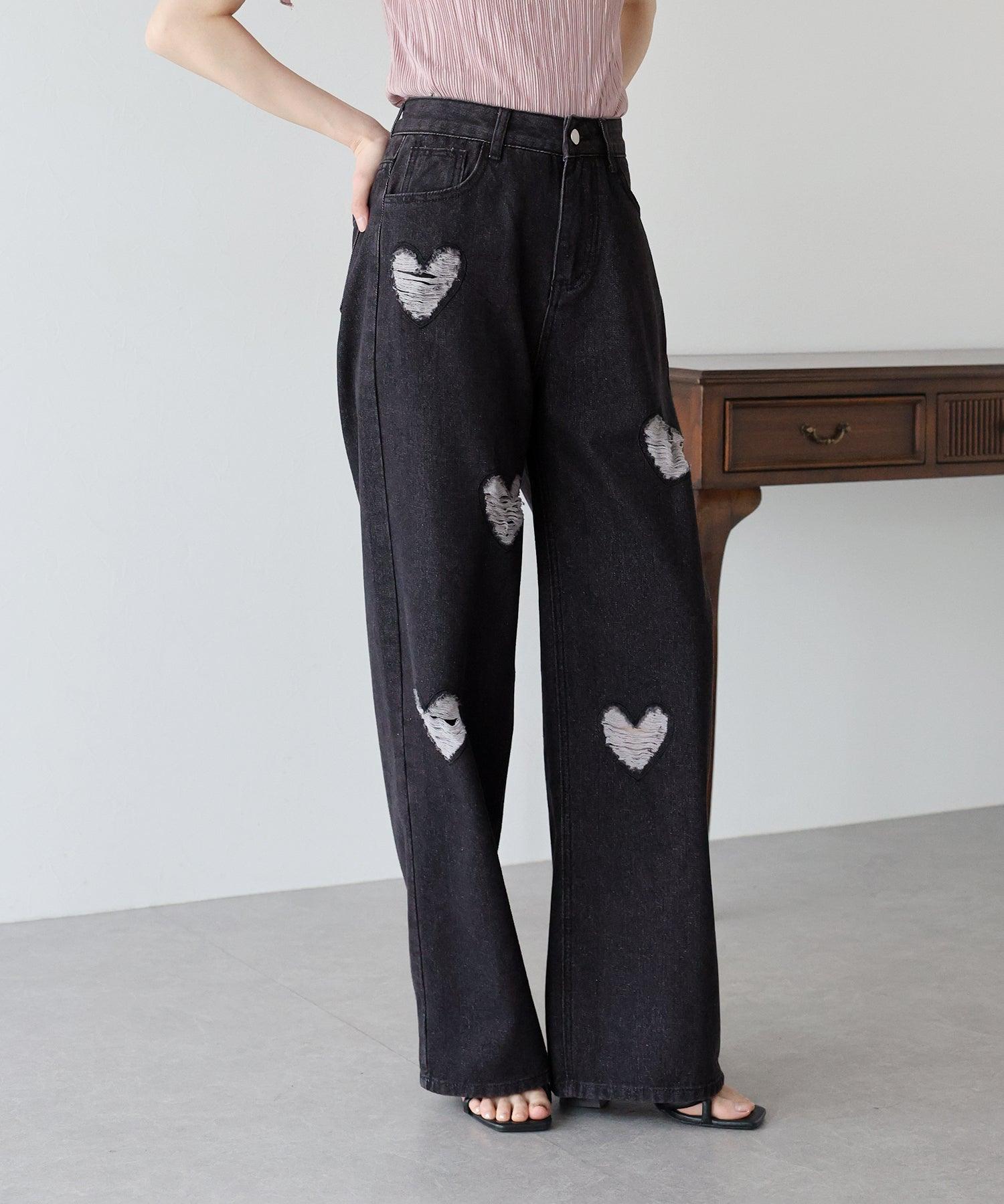 ブルーイースト BLUEEAST ハートダメージデニムパンツ （ブルー） ブルー