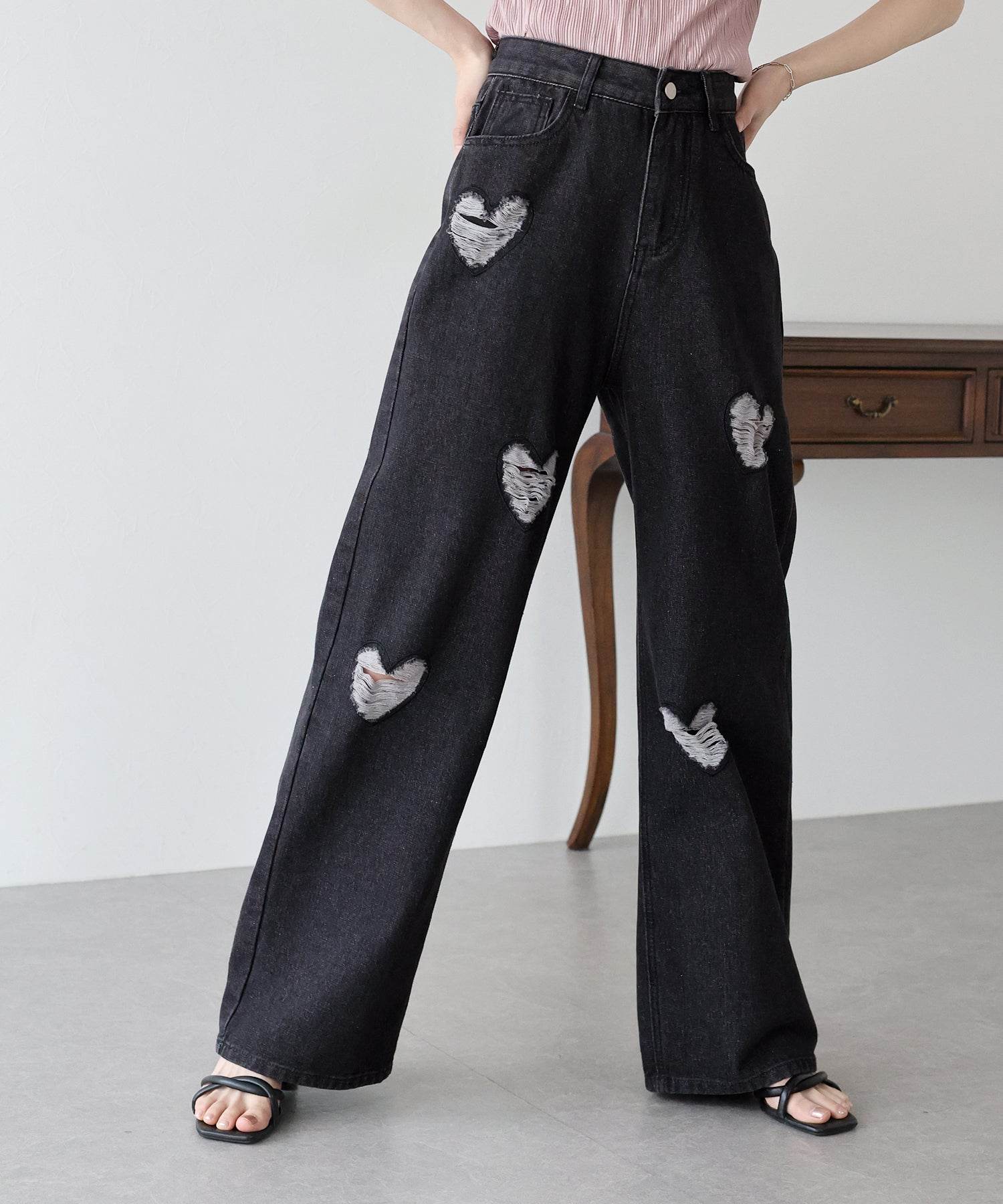 ブルーイースト BLUEEAST ハートダメージデニムパンツ （ブルー） ブルー