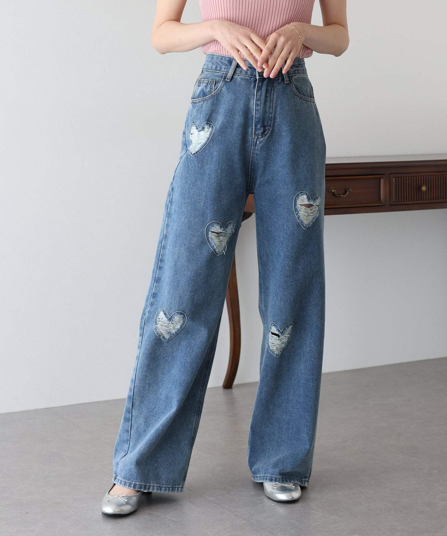 ブルーイースト BLUEEAST ハートダメージデニムパンツ （ブルー） ブルー