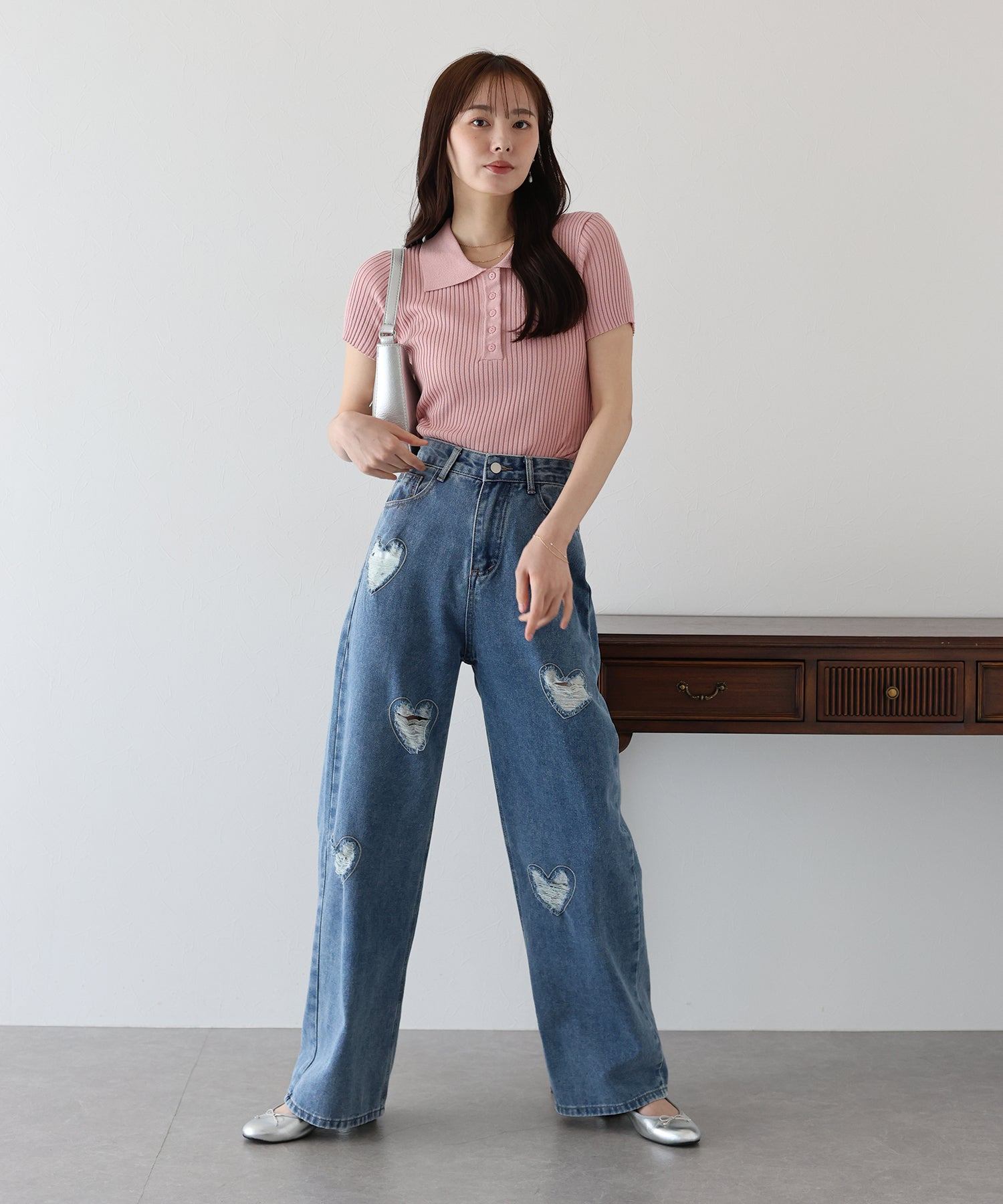 ブルーイースト BLUEEAST ハートダメージデニムパンツ （ブルー） ブルー