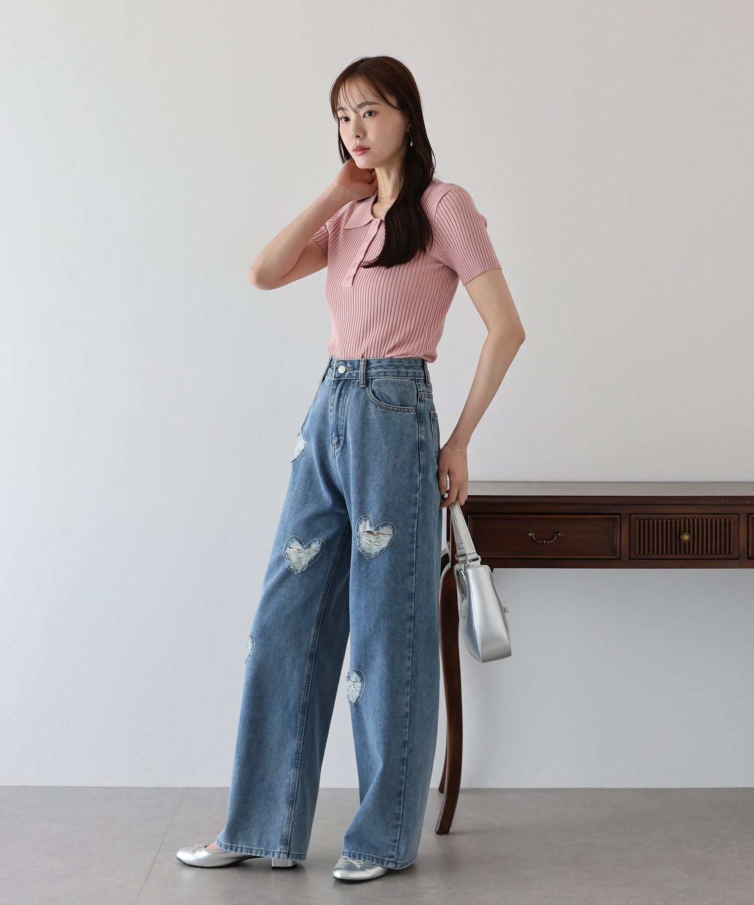 ブルーイースト BLUEEAST ハートダメージデニムパンツ （ブルー） ブルー