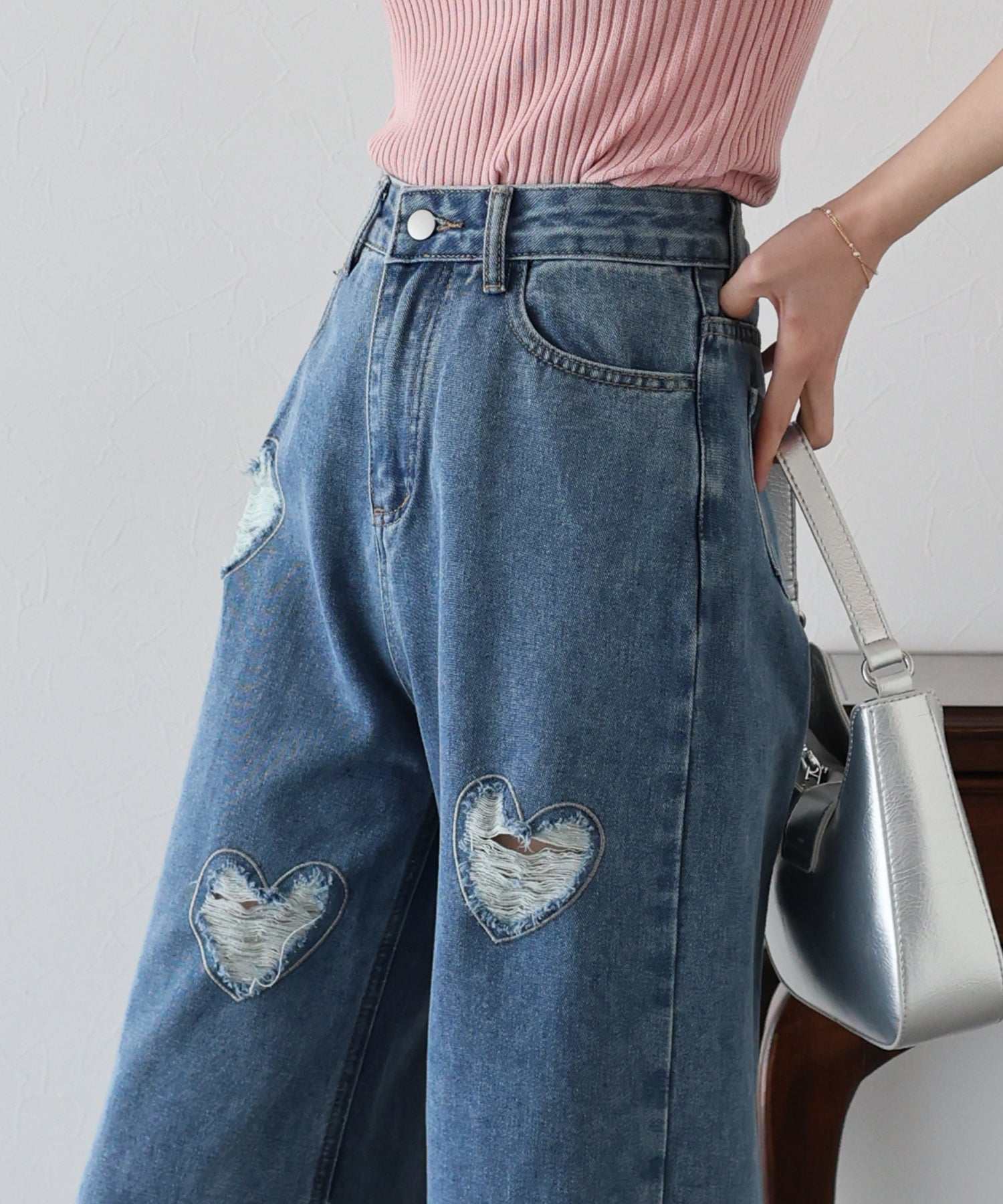 ブルーイースト BLUEEAST ハートダメージデニムパンツ （ブルー） ブルー