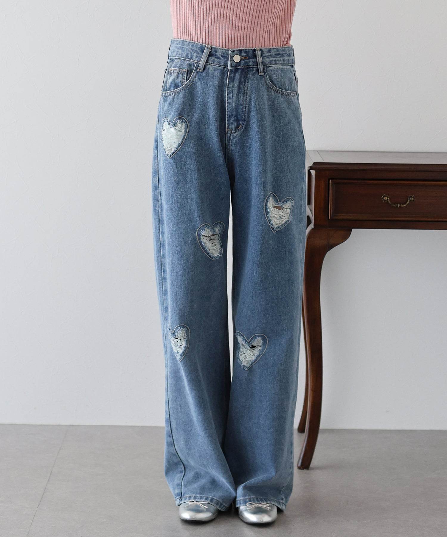 ブルーイースト BLUEEAST ハートダメージデニムパンツ （ブルー） ブルー