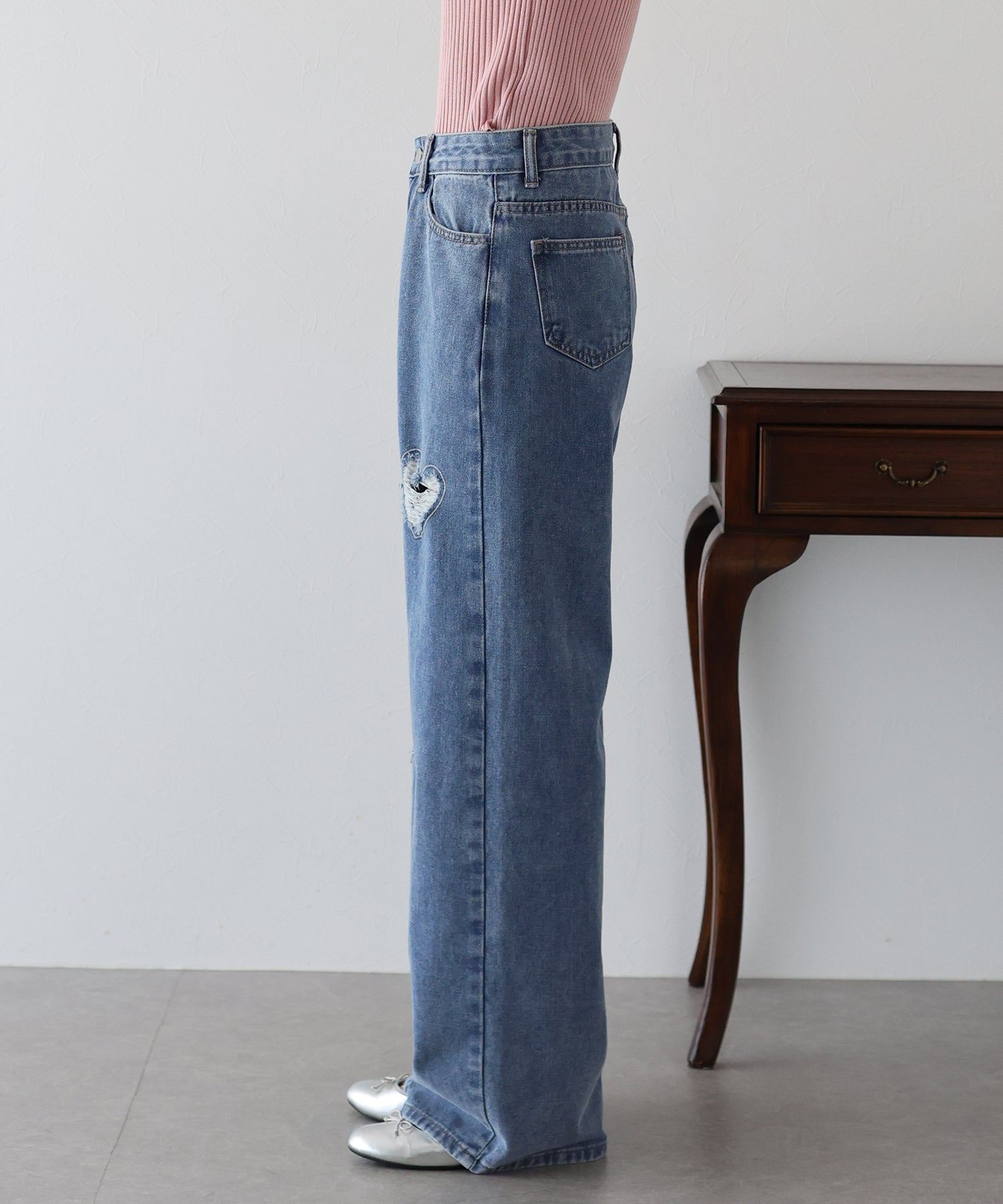 ブルーイースト BLUEEAST ハートダメージデニムパンツ （ブルー） ブルー