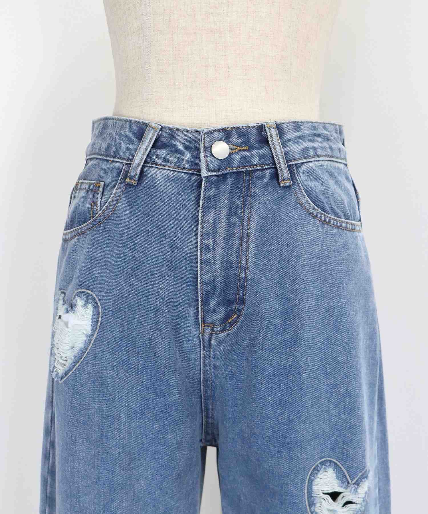 ブルーイースト BLUEEAST ハートダメージデニムパンツ （ブルー） ブルー