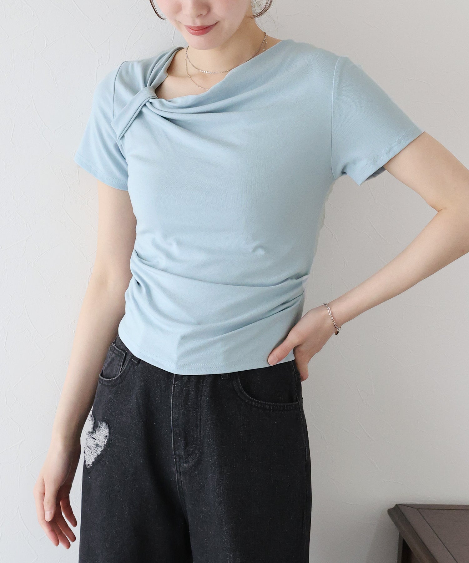 ブルーイースト BLUEEAST 半袖アシメドレープTシャツ （ブルー） ブルー