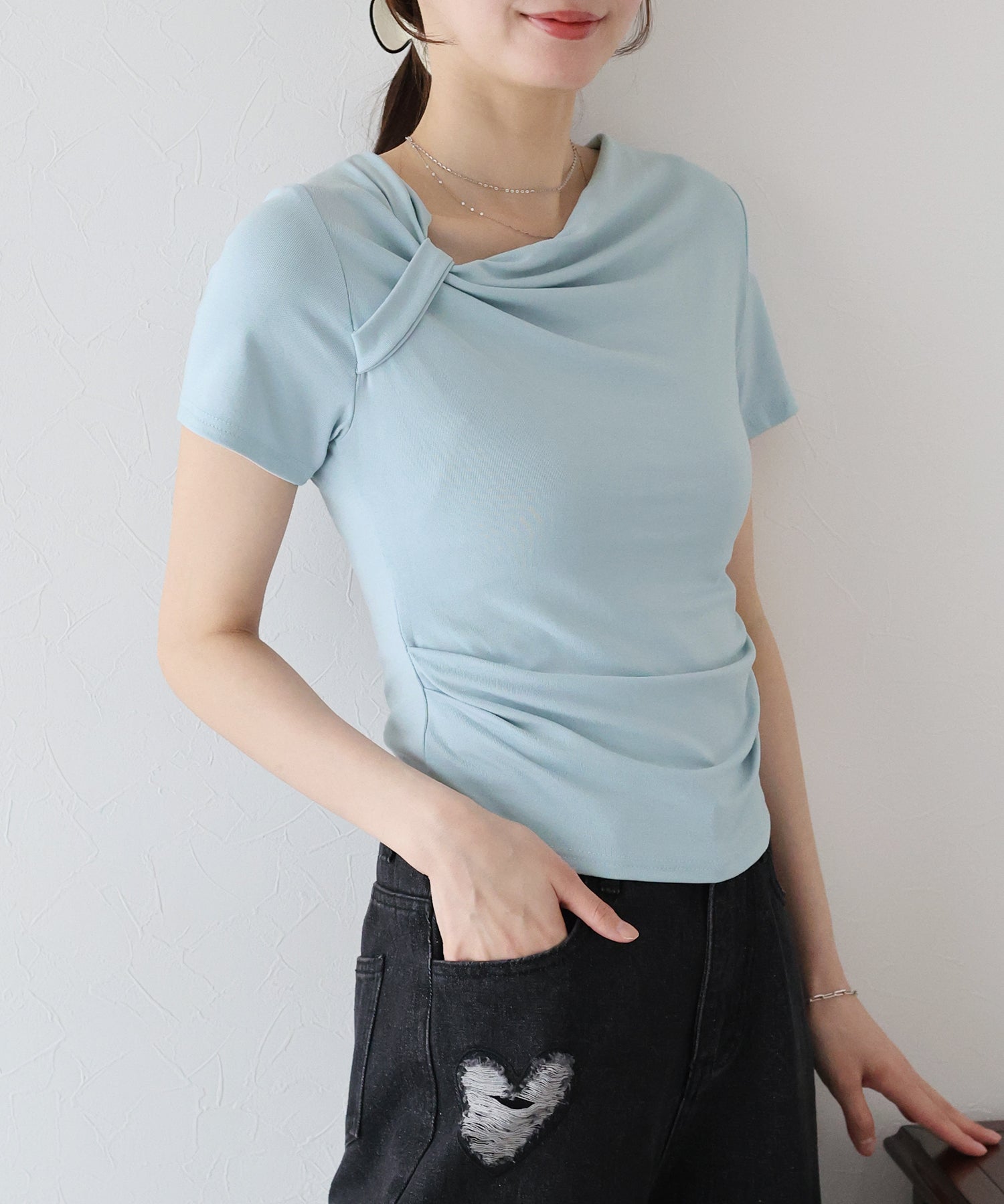 ブルーイースト BLUEEAST 半袖アシメドレープTシャツ （ブルー） ブルー