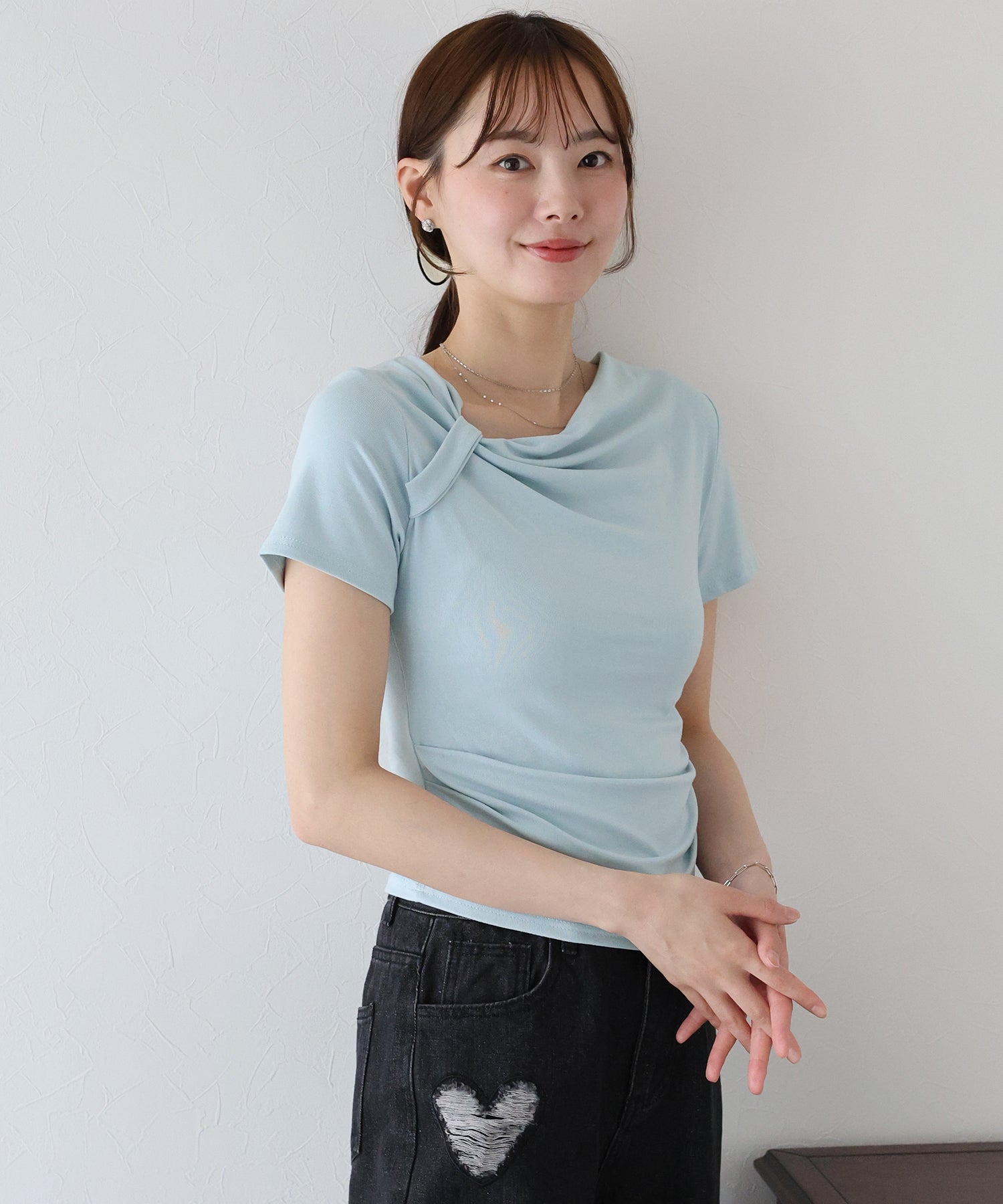 ブルーイースト BLUEEAST 半袖アシメドレープTシャツ （ブルー） ブルー
