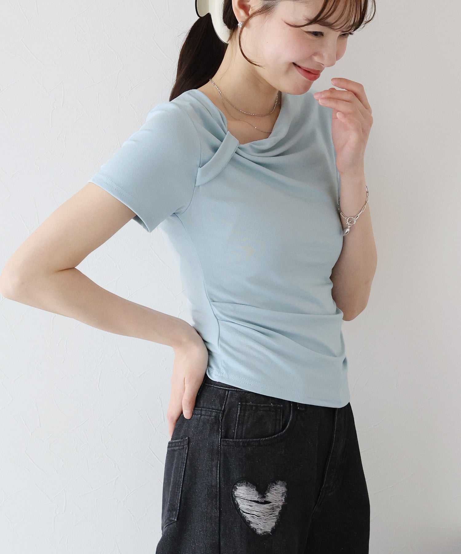 ブルーイースト BLUEEAST 半袖アシメドレープTシャツ （ブルー） ブルー