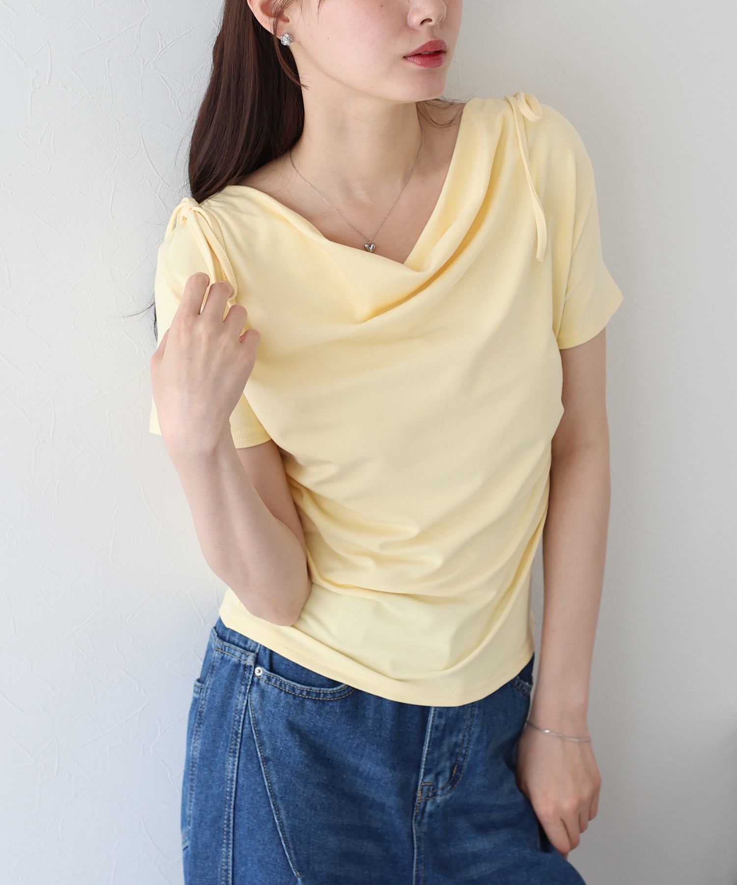 ブルーイースト BLUEEAST 肩リボンドレープカットソー （ホワイト） ホワイト