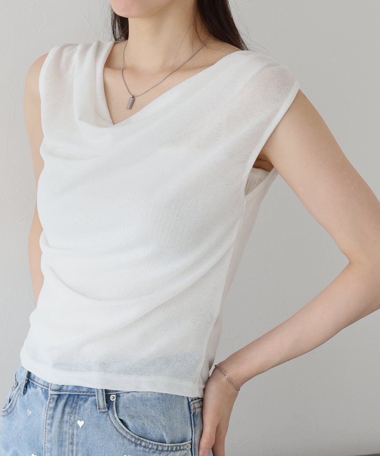 ブルーイースト BLUEEAST ドレープネックフレンチシアーTシャツ （ホワイト） ホワイト